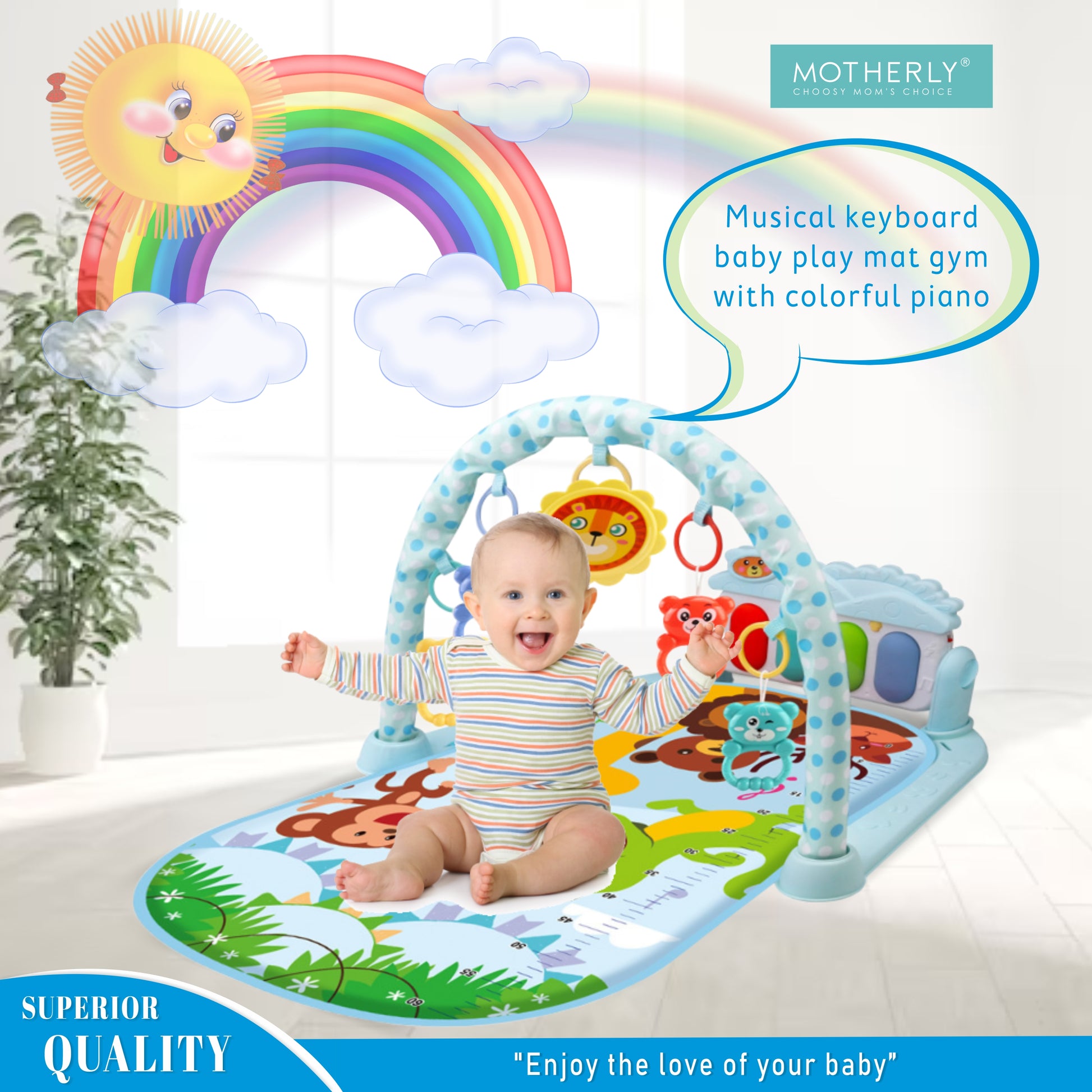 Motherly Musical Keyboard Baby Play Mat Gym with Colorful Piano and Fitness Rack - MOTHERLY