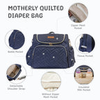Motherly Diaper Quilted Diaper Bag for Mothers for Travel with Changing Mat - Spacious Diaper Bags for Mom | Baby Bag with Multi-Pocket Design | Maternity Bags for Mother and Baby (Black) - MOTHERLY