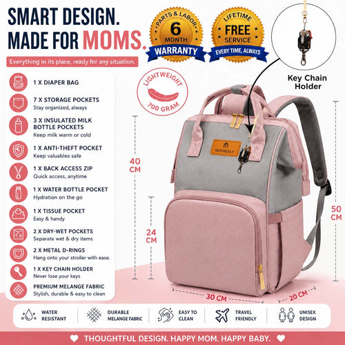 Motherly Crown Melange Fabric Diaper Bag for Travel & Maternity, Multipocket Water-Resistant Hospital Organizer for Newborn Moms with Warranty