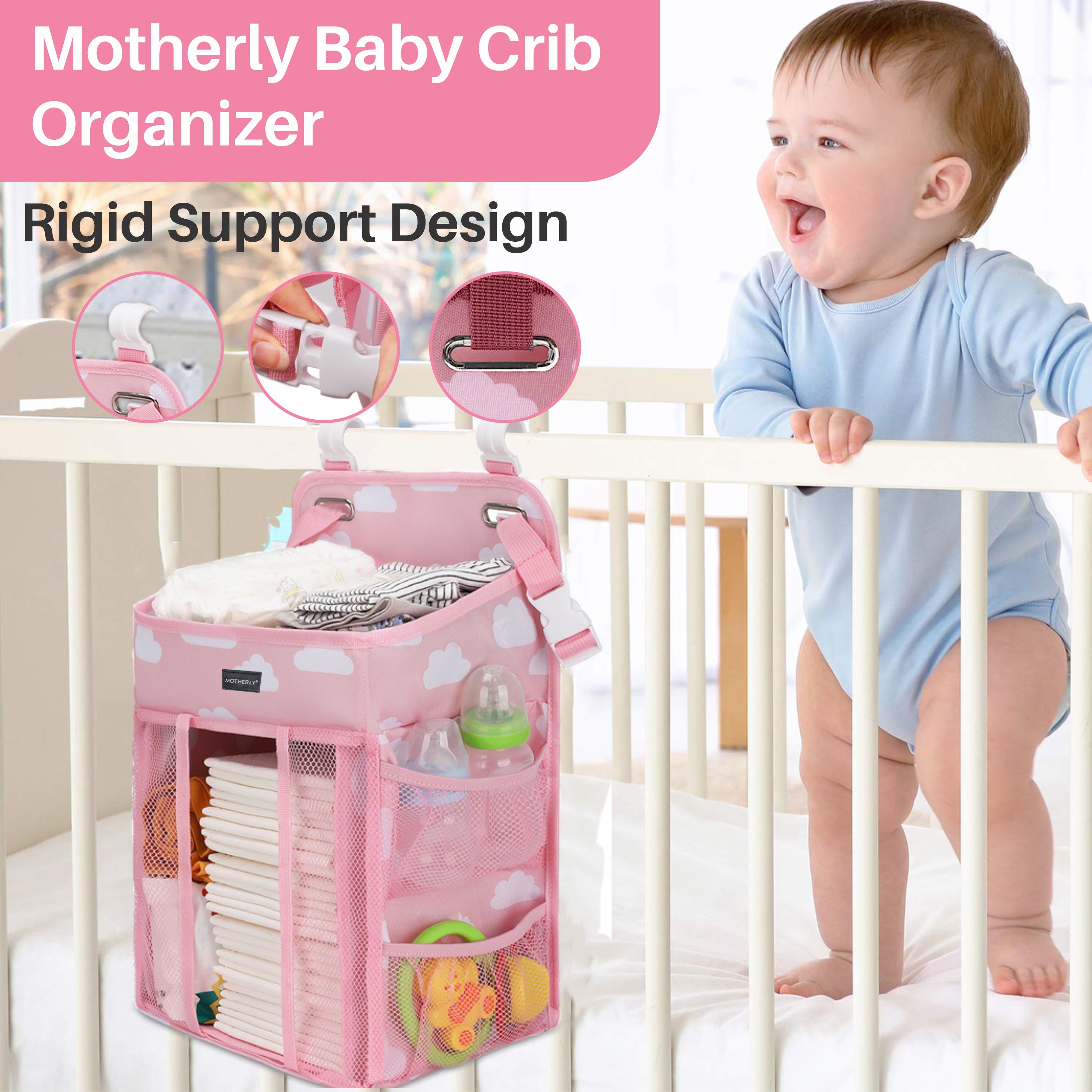Motherly Baby Crib Organizer Hanging Diaper Storage Detachable Multiple Pockets Stackable Nursery Essentials - MOTHERLY