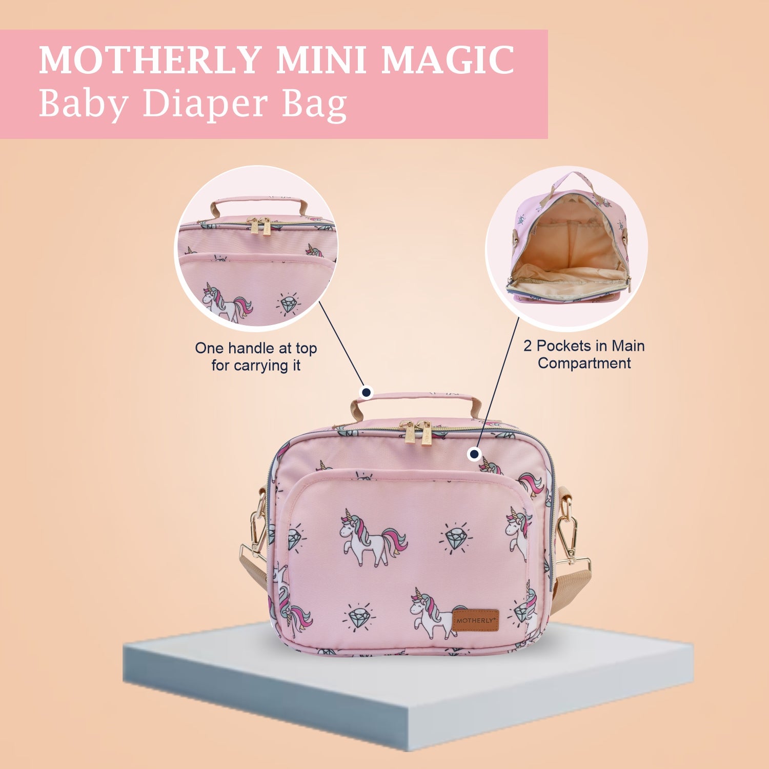Motherly Mini Diaper Bag for Moms (Unicorn Blue) – Water-Resistant Travel & Maternity Handbag with Multiple Pockets