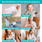 Motherly 100% Cotton Muslin Baby Swaddle | Dreamy Wrap Cozy Swaddle for New Born Baby, Size - 120cm X 120cm (47"x47")