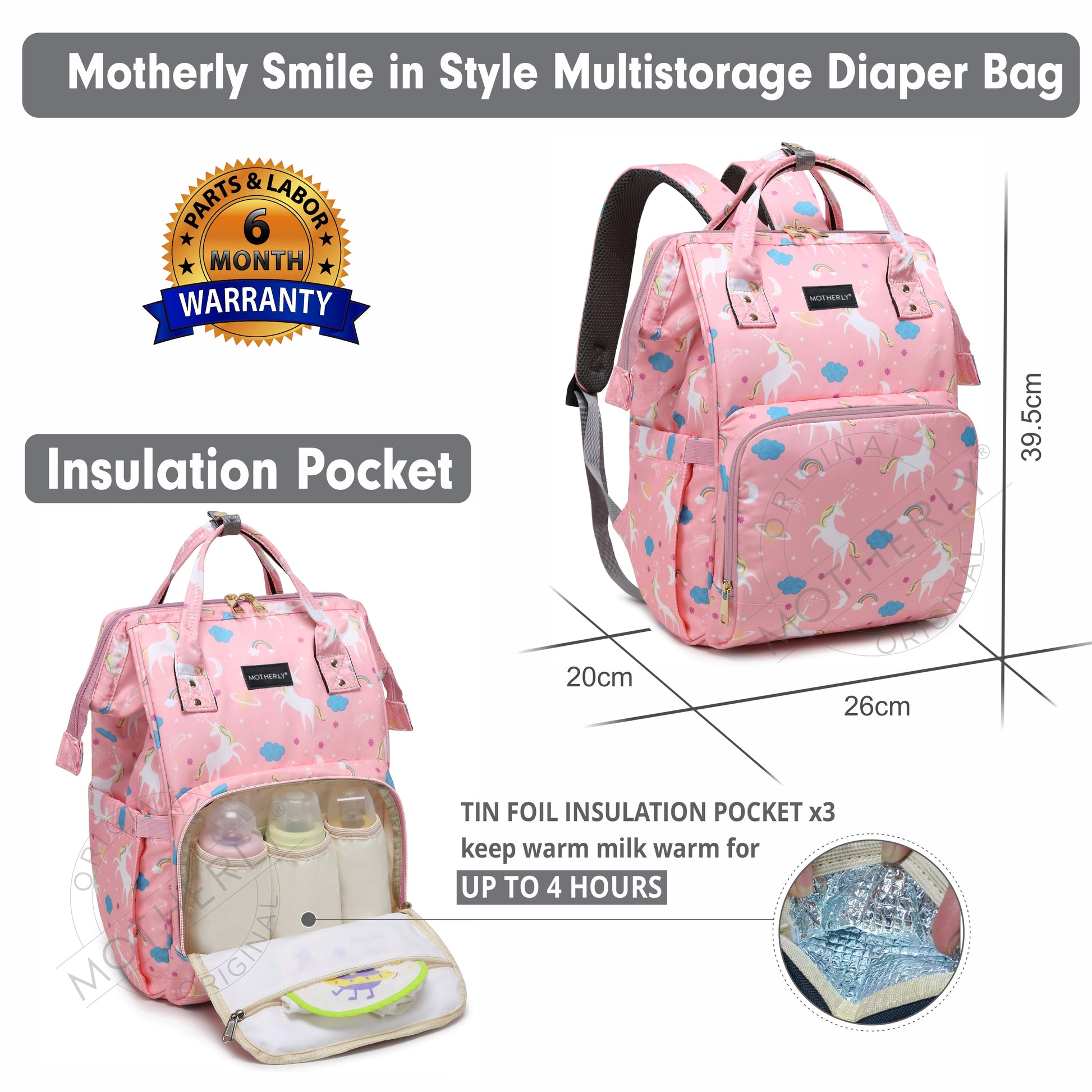 Motherly Elegant Diaper Bag for Mothers for Travel, Maternity Bag for Newborn Baby, Mothers Travelling Bag, Multipocket Water Resistant Baby Bag, Hospital Bag for Moms with Warranty