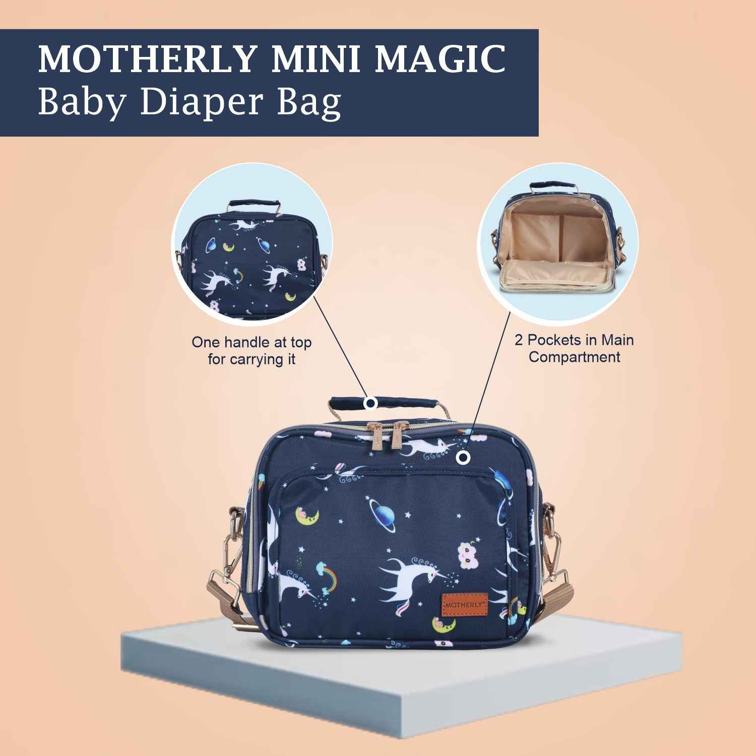 Motherly Mini Diaper Bag for Mothers for Travel | Small Maternity Handbag for Newborn Baby | Mothers Travelling Bag | Multiple Pockets Water Resistant Baby Bag I Hospital Bag for Moms (Unicorn Blue)