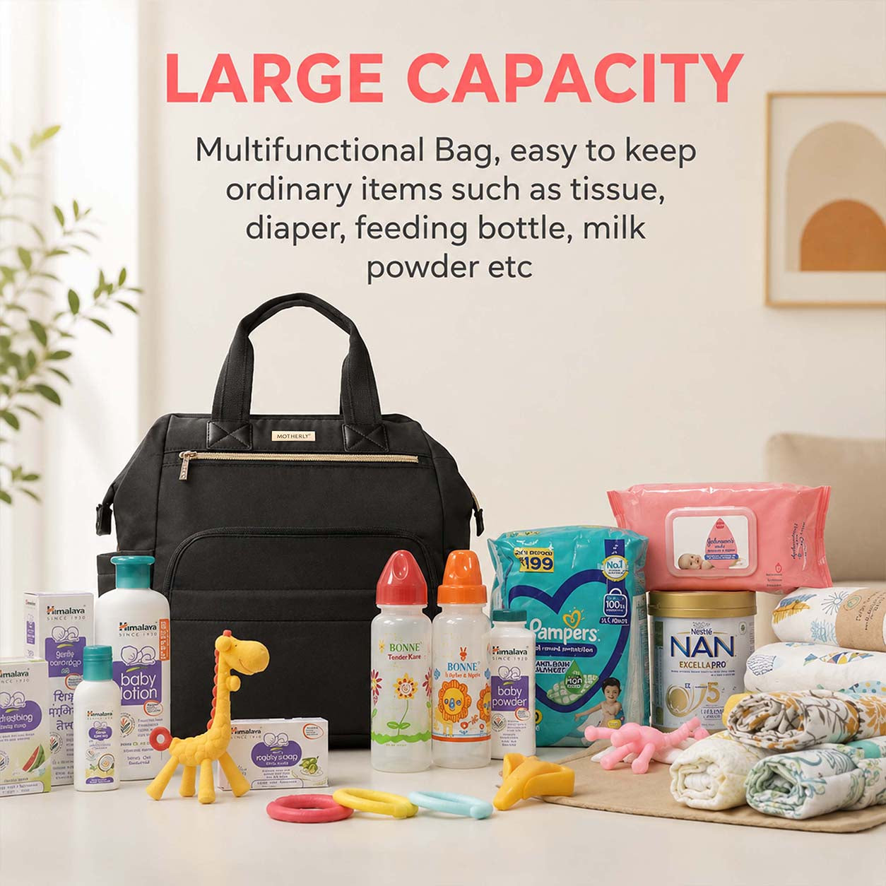 Motherly Evoke Diaper Bag for Moms – Water-Resistant Maternity & Travel Bag with Multiple Pockets, Warranty & Special Offers