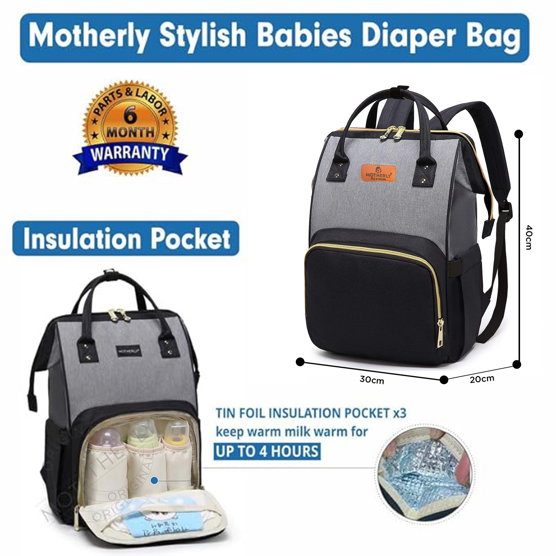 Motherly League Solid Color Diaper Bag for Mothers for Travel, Maternity Bag for Newborn Baby, Mother Travelling Bag, Multiple Pocket Water Resistant Hospital Bag for moms with Warranty
