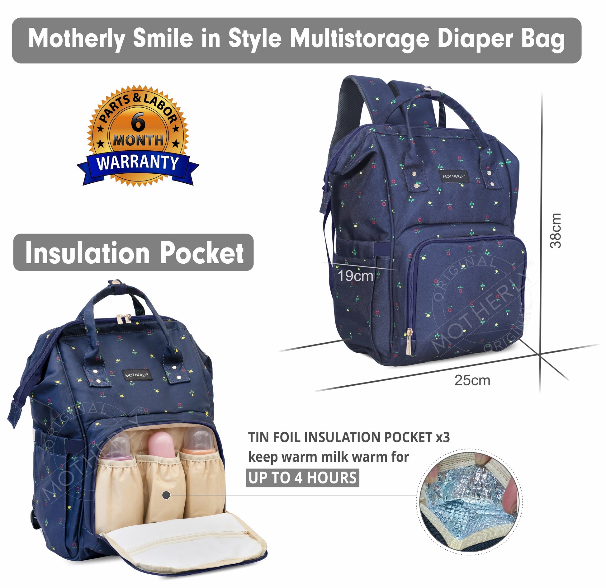 Motherly Elegant Diaper Bag for Mothers for Travel, Maternity Bag for Newborn Baby, Mothers Travelling Bag, Multipocket Water Resistant Baby Bag, Hospital Bag for Moms with Warranty