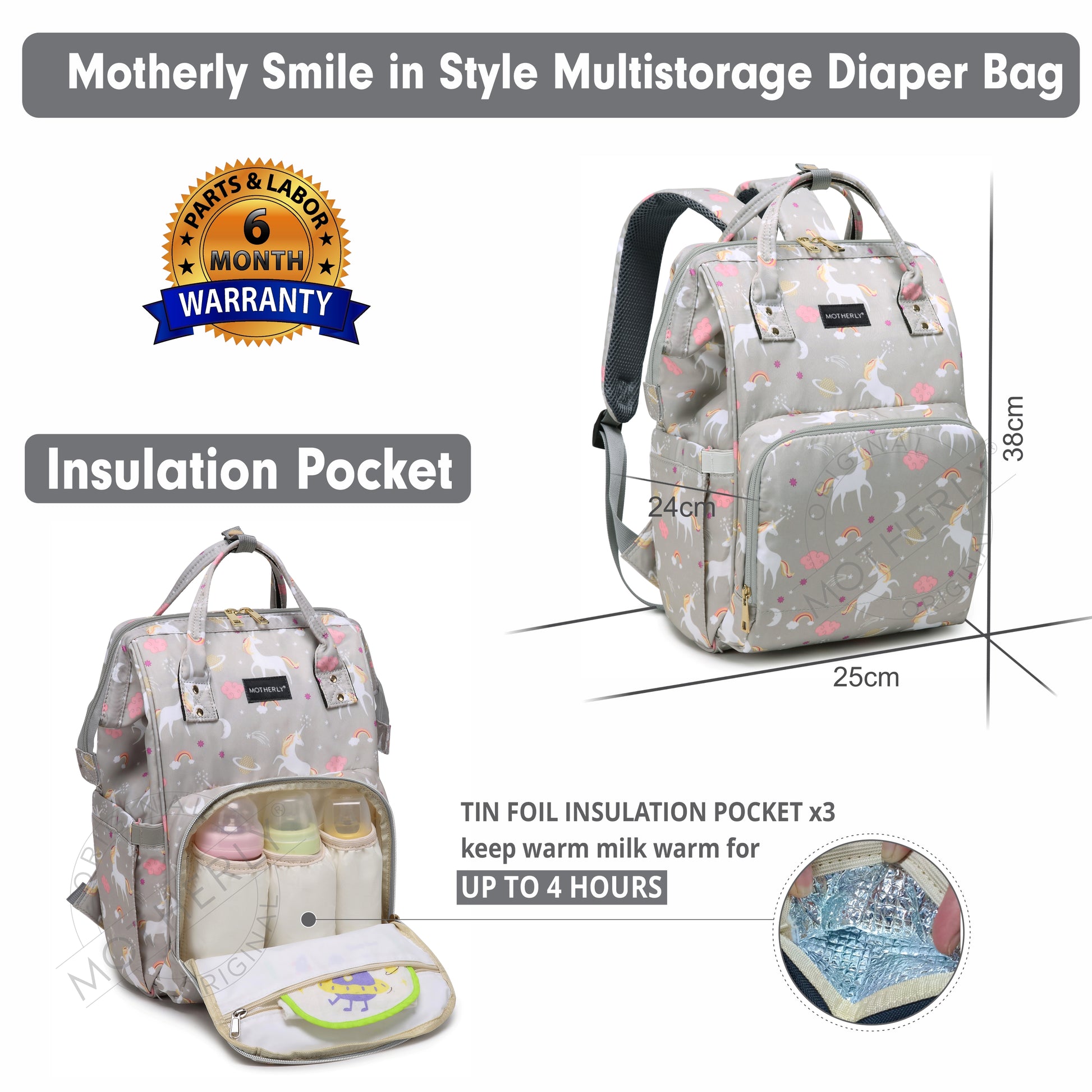 Motherly Elegant Diaper Bag for Mothers for Travel, Maternity Bag for Newborn Baby, Mothers Travelling Bag, Multipocket Water Resistant Baby Bag, Hospital Bag for Moms with Warranty