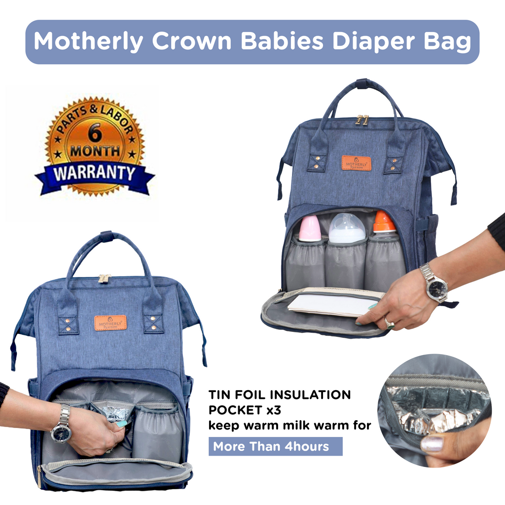 Motherly Crown Diaper Bag for Moms – Water-Resistant Travel & Maternity Bag with Multiple Pockets & 6-Month Warranty