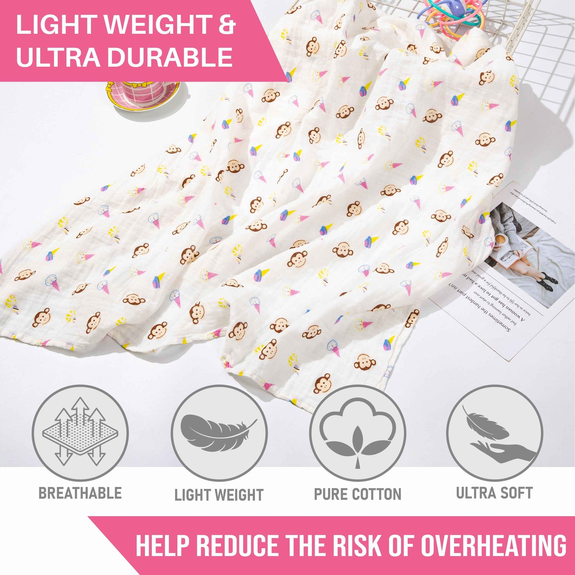 Motherly 100% Cotton Muslin Baby Swaddle | Dreamy Wrap Cozy Swaddle for New Born Baby, Size - 120cm X 120cm (47"x47")