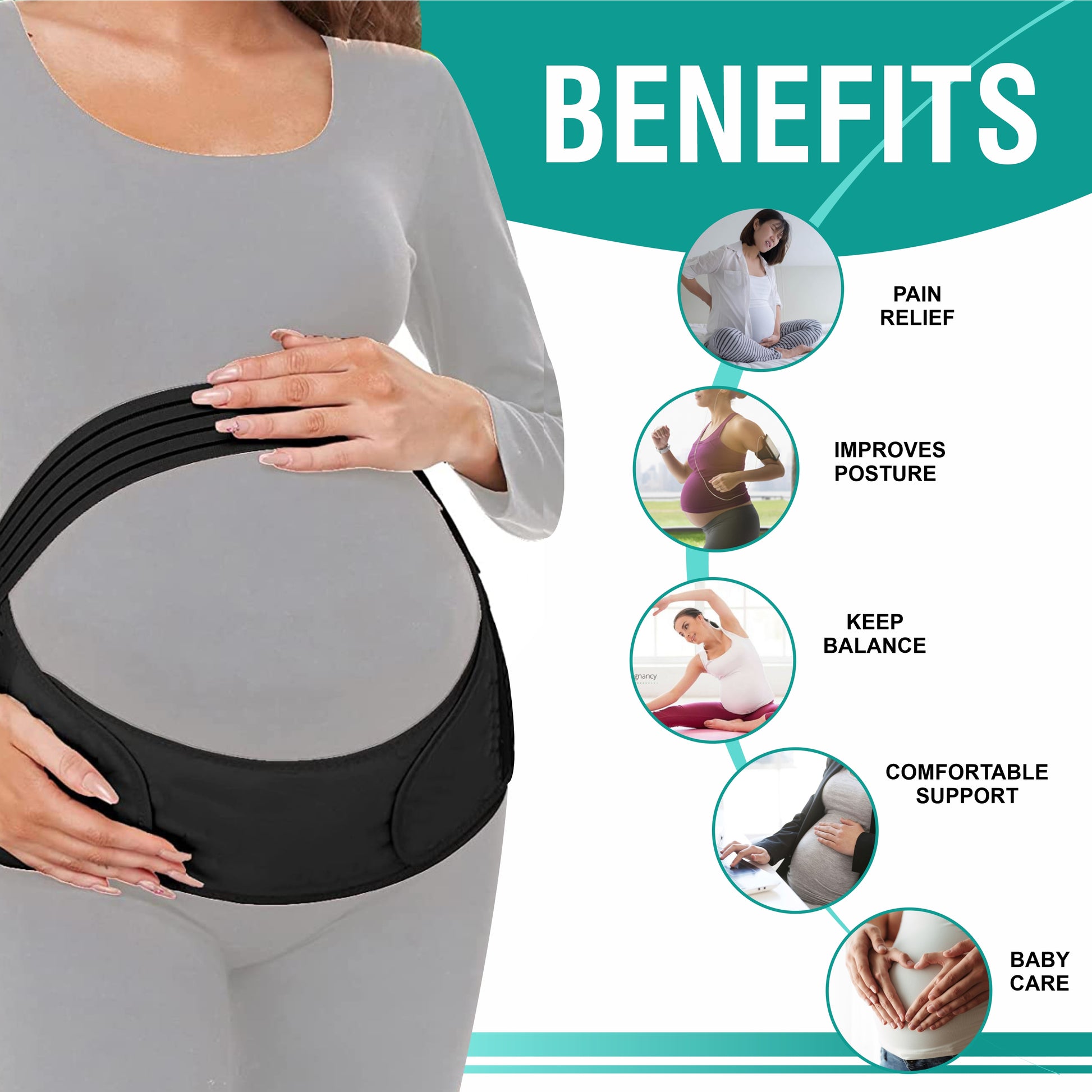 Motherly Maternity Belt for Belly Support, Pregnancy Support Belt Pre Natal-Belly Band, Adjustable & Breathable Waist Support Belt for Pregnancy, Helps in Back Pain, Pre and Postpartum (Medium)