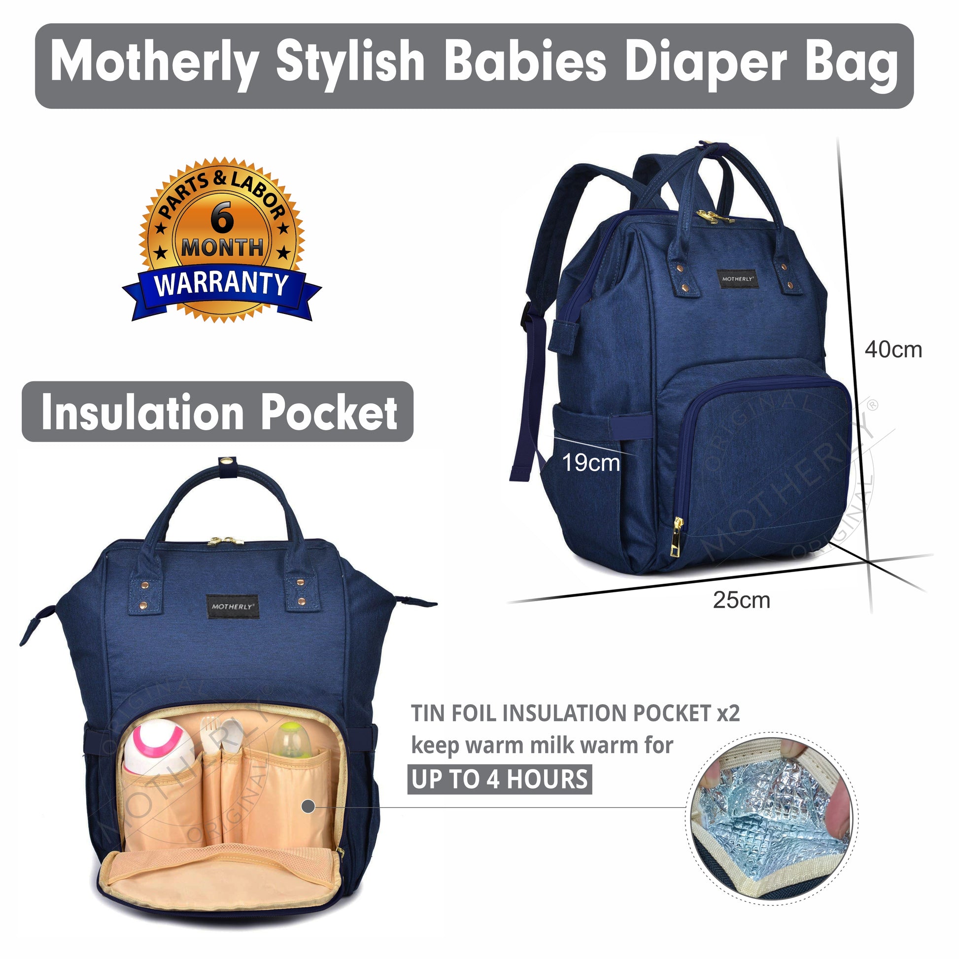 Motherly Crown Diaper Bag for Mothers for Travel with Mat, Stroller Hook, Bottle Cover/Multipocket Baby Bag/Water-resistant Diaper bags for mom/Maternity Bags for Mother and Baby - MOTHERLY