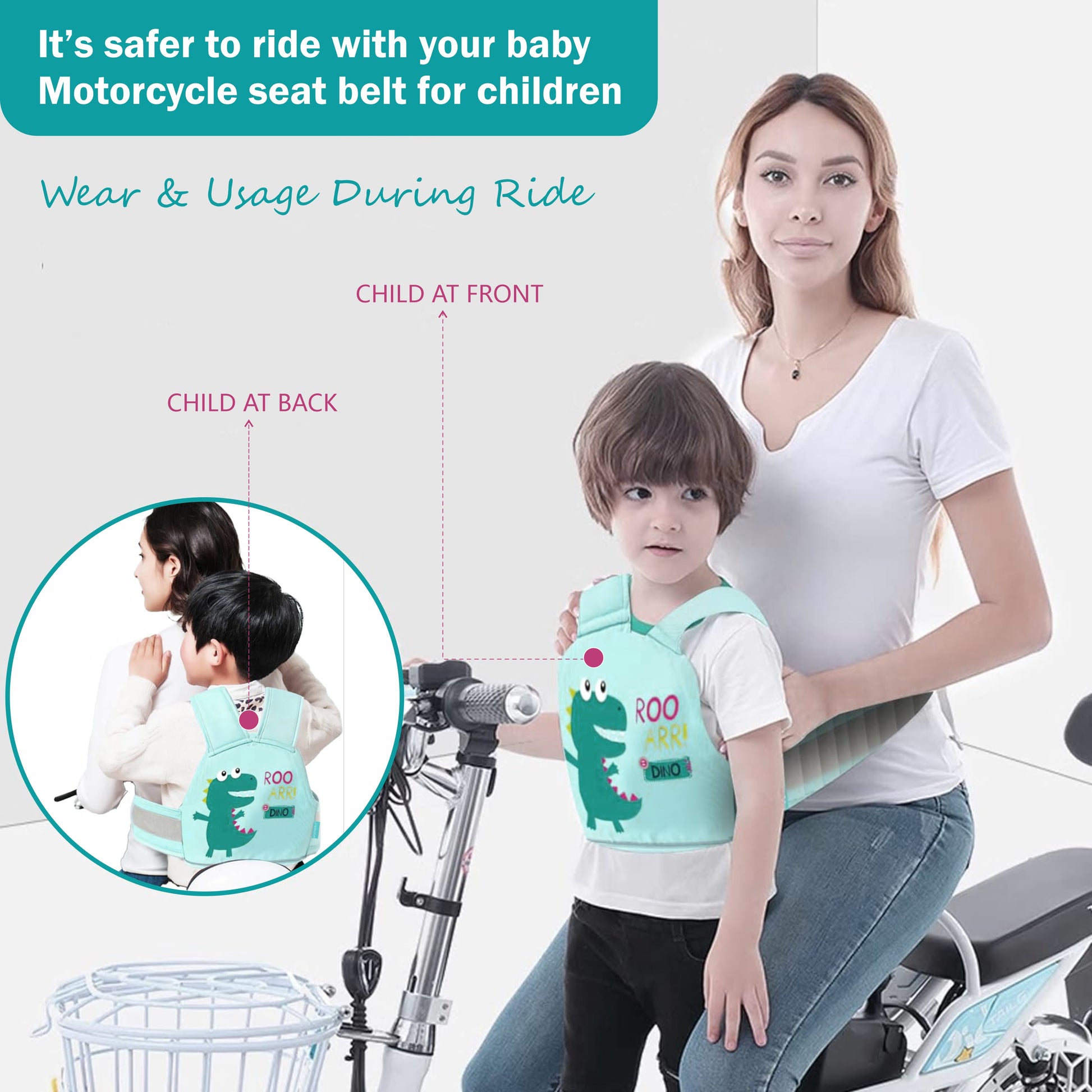 Motherly Children's Motorcycle Safety Harness Safe, Stylish Riding Companion with Two Wheeler Child Safety Belt - MOTHERLY
