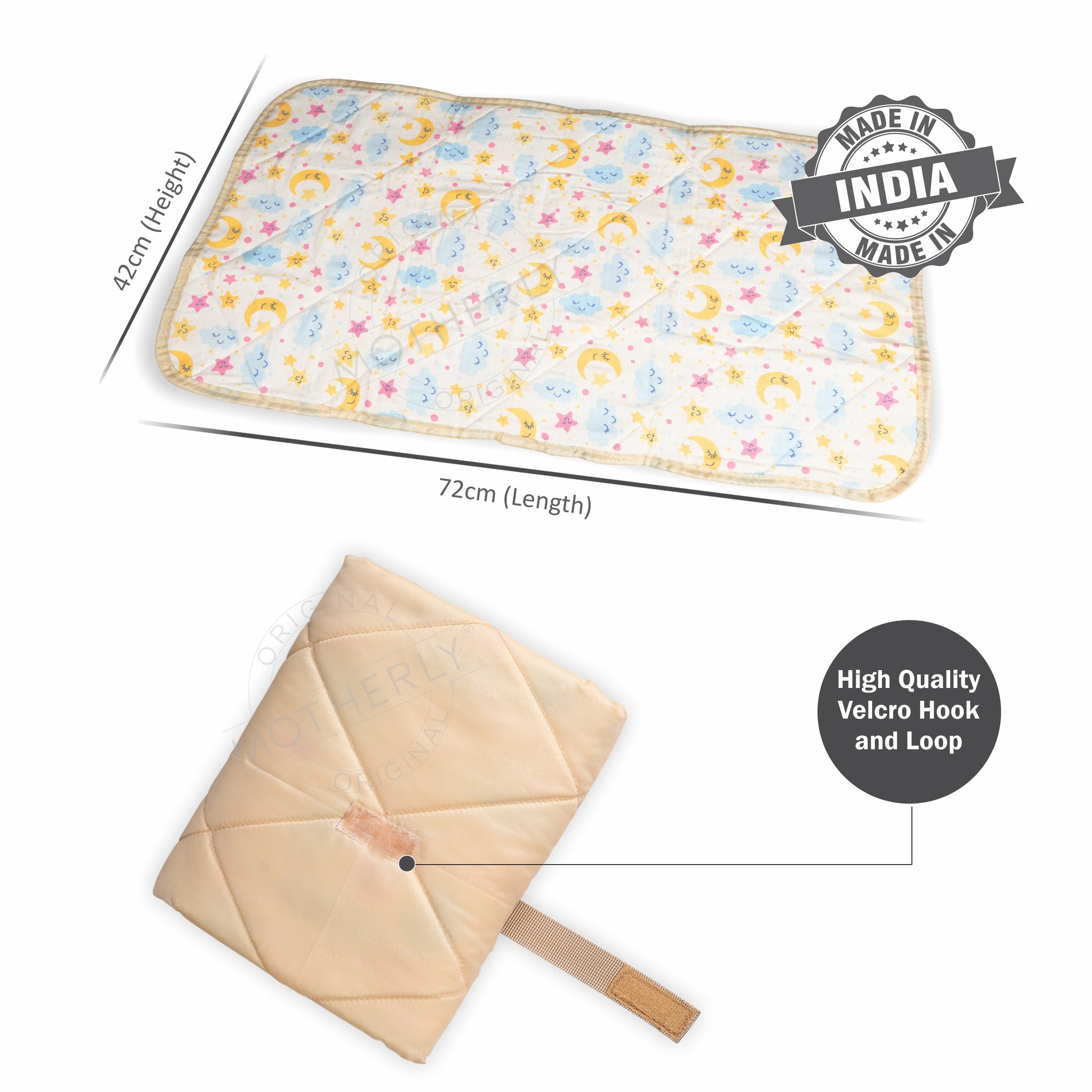Motherly Diaper Changing Mat for Newborn Baby, Reusable Portable Changing Pad, Crib Mat for Baby, Sleeping Mattress for Boys & Girls (72 x 42 cm, 0-12 Months) - MOTHERLY