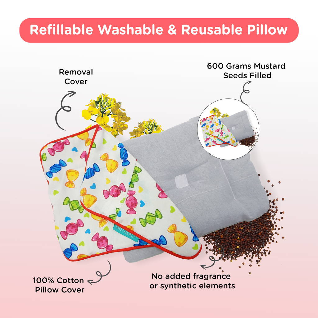 Motherly Mustard Seed Pillow for Newborns (0–12 Months) – Neem-Coated, Cotton Head Shaping Pillow for Gifting - Toffee