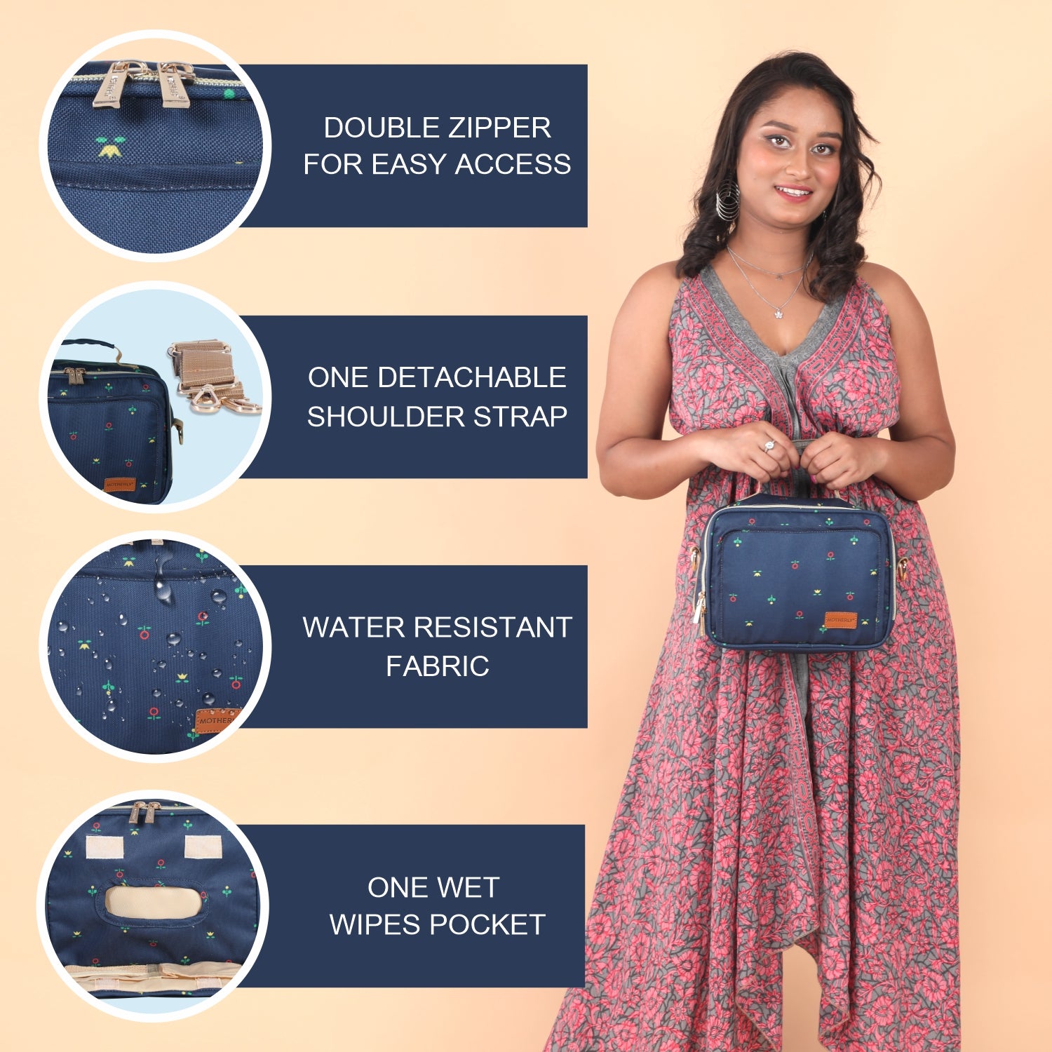 Motherly Mini Diaper Bag for Moms (Unicorn Blue) – Water-Resistant Travel & Maternity Handbag with Multiple Pockets