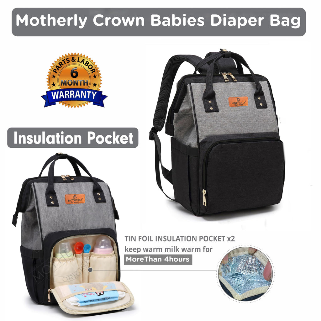 Motherly Crown Diaper Bag for Moms – Water-Resistant Travel & Maternity Bag with Mat, Bottle Cover & Stroller Hooks