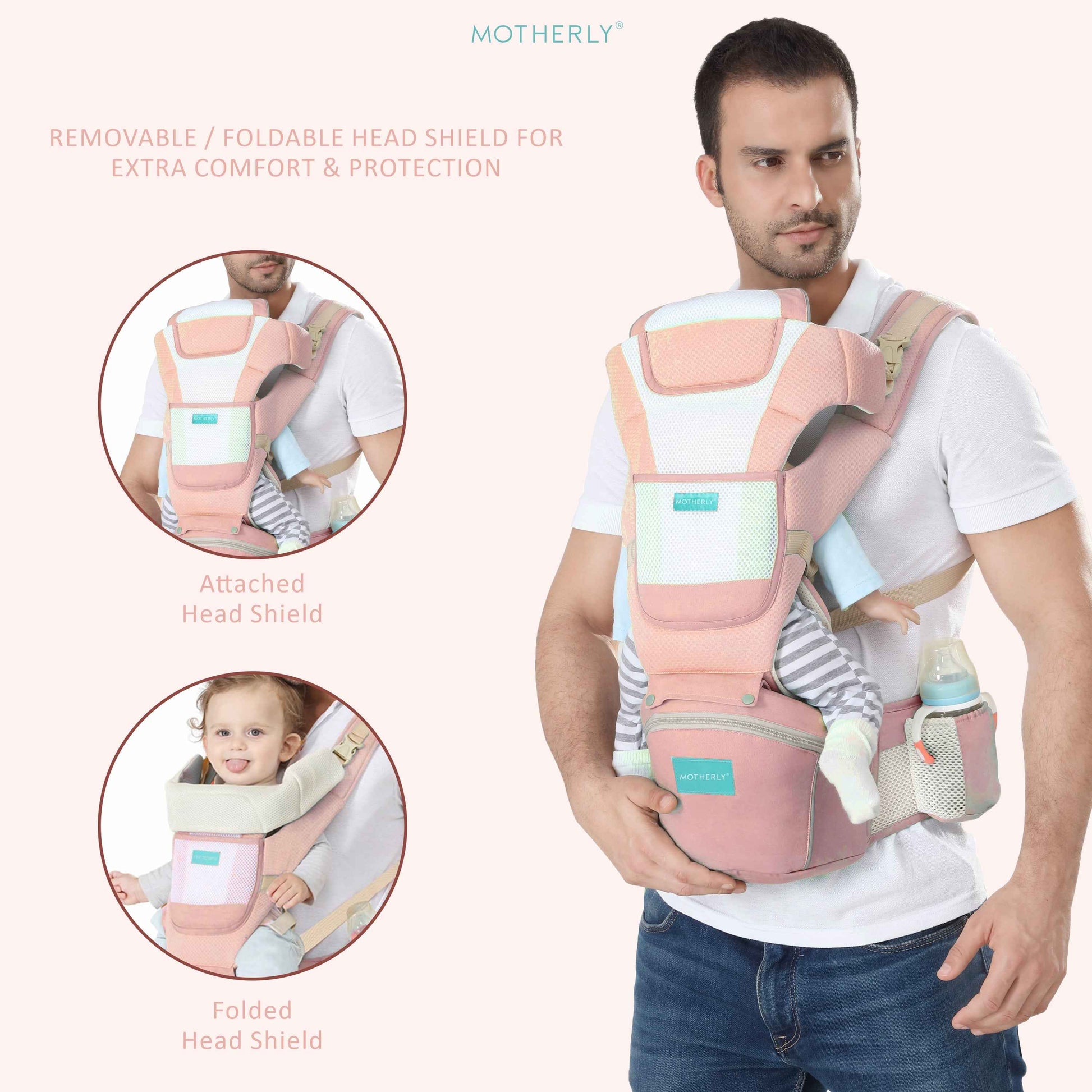 Motherly Baby Carrier for 0 to 3 Year Baby – Adjustable Hands Free 6-in-1 Baby Carrier with Detachable Hip Seat | baby carrier for new born |  Toddler Carrier with Head Support & Buckle Strap for Hiking & Everyday Use (Blue)