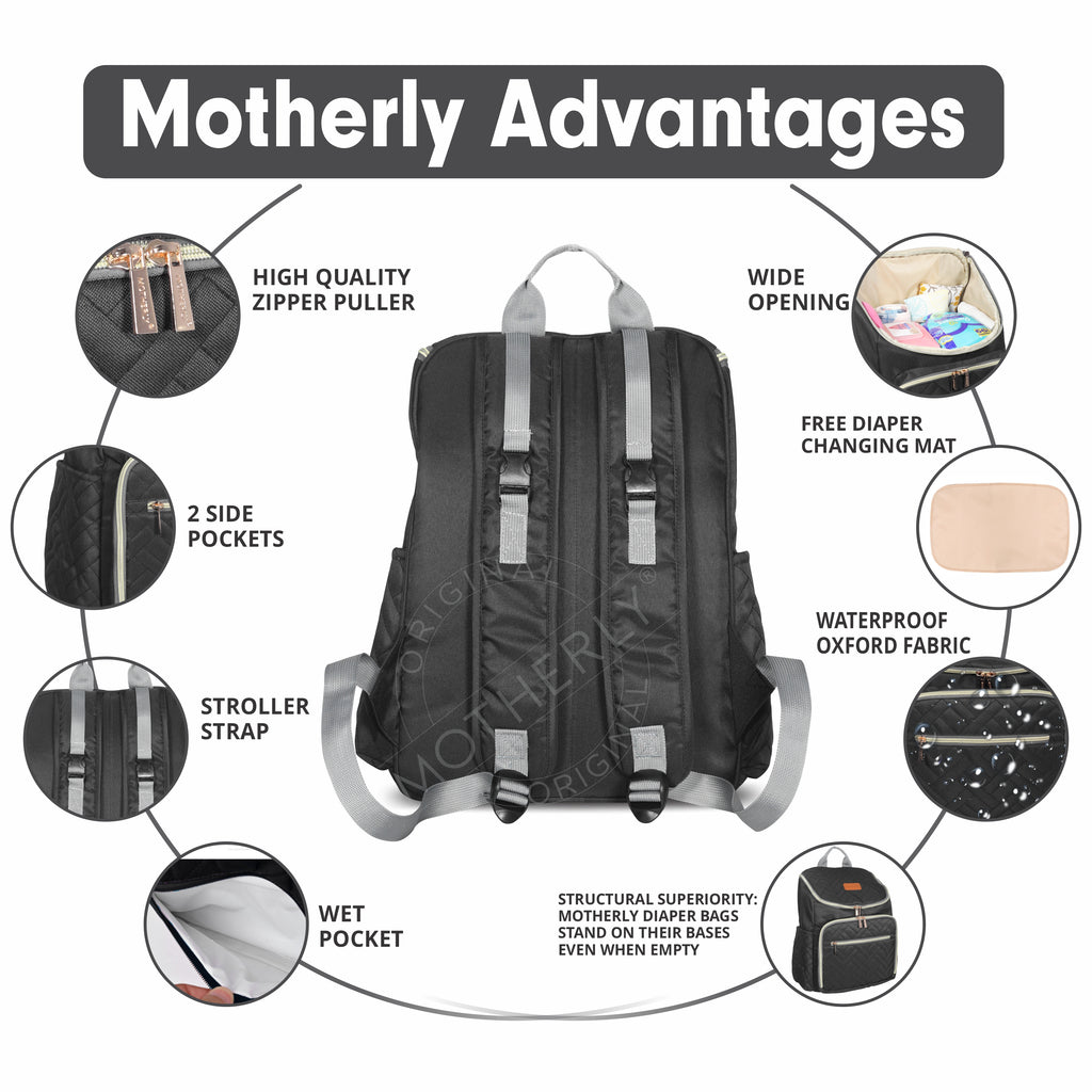 Diaper Quilted Diaper Bag for Mothers for Travel with Changing Mat - Spacious Diaper Bags for Mom | Baby Bag with Multi-Pocket Design | Maternity Bags for Mother and Baby - MOTHERLY
