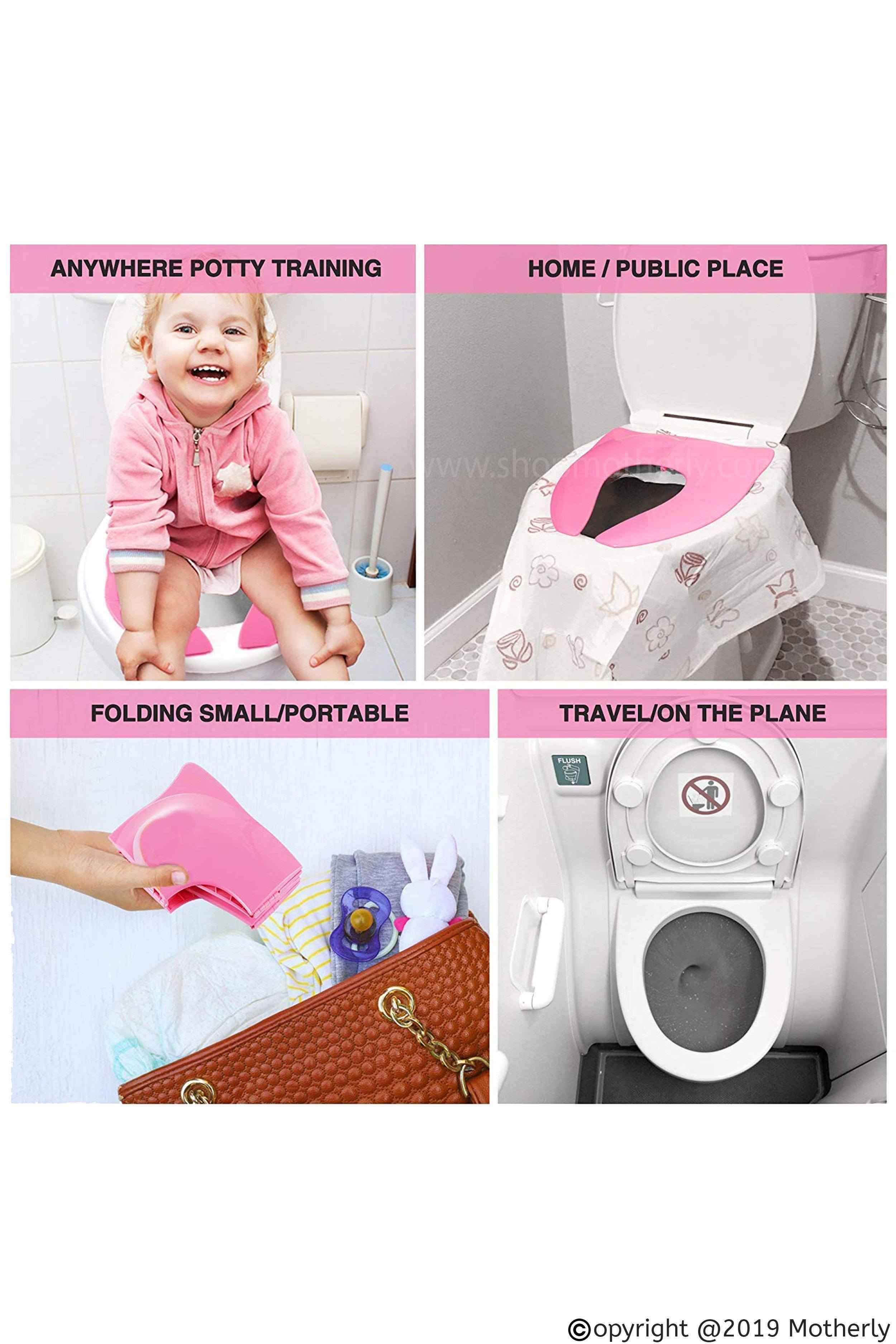 Motherly Perry Porter Travel Friendly Foldable Potty Trainer Seat Cover for Babies Toilet Training (Pink)
