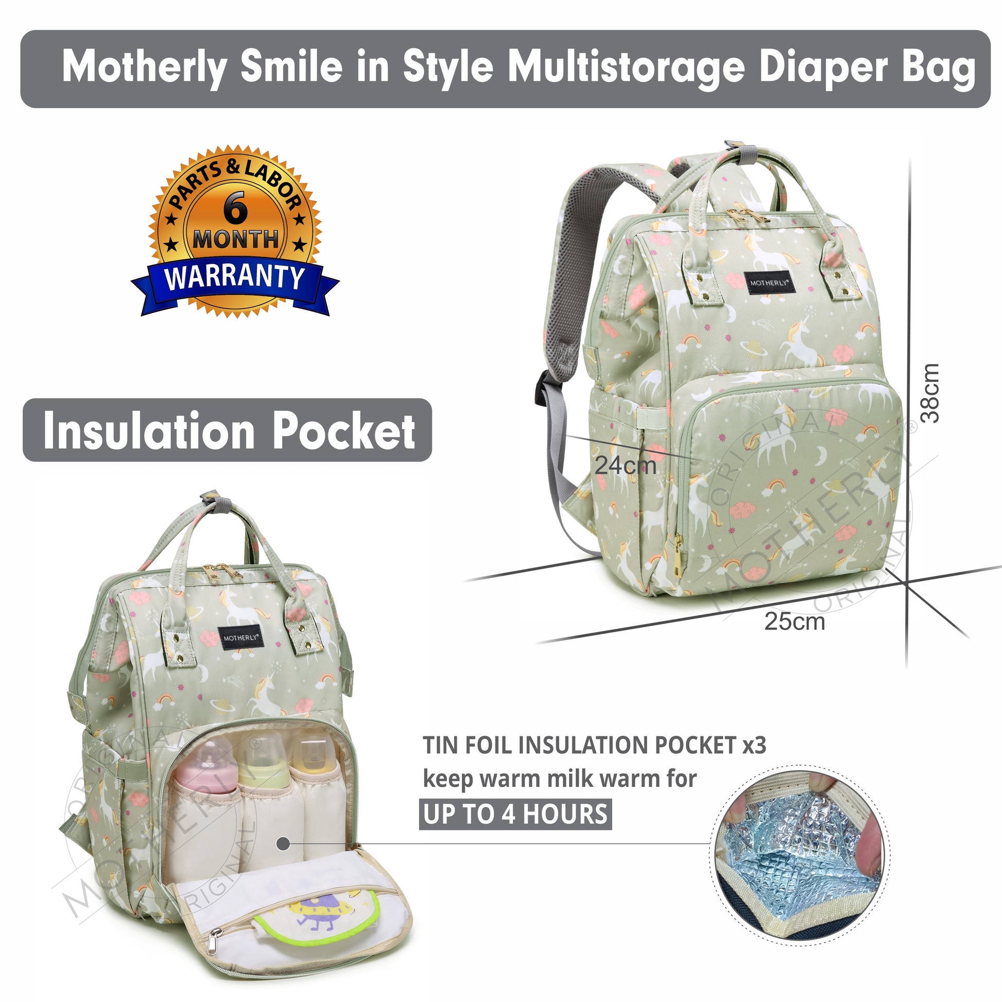 Motherly Elegant Diaper Bag for Mothers for Travel, Maternity Bag for Newborn Baby, Mothers Travelling Bag, Multipocket Water Resistant Baby Bag, Hospital Bag for Moms with Warranty - MOTHERLY