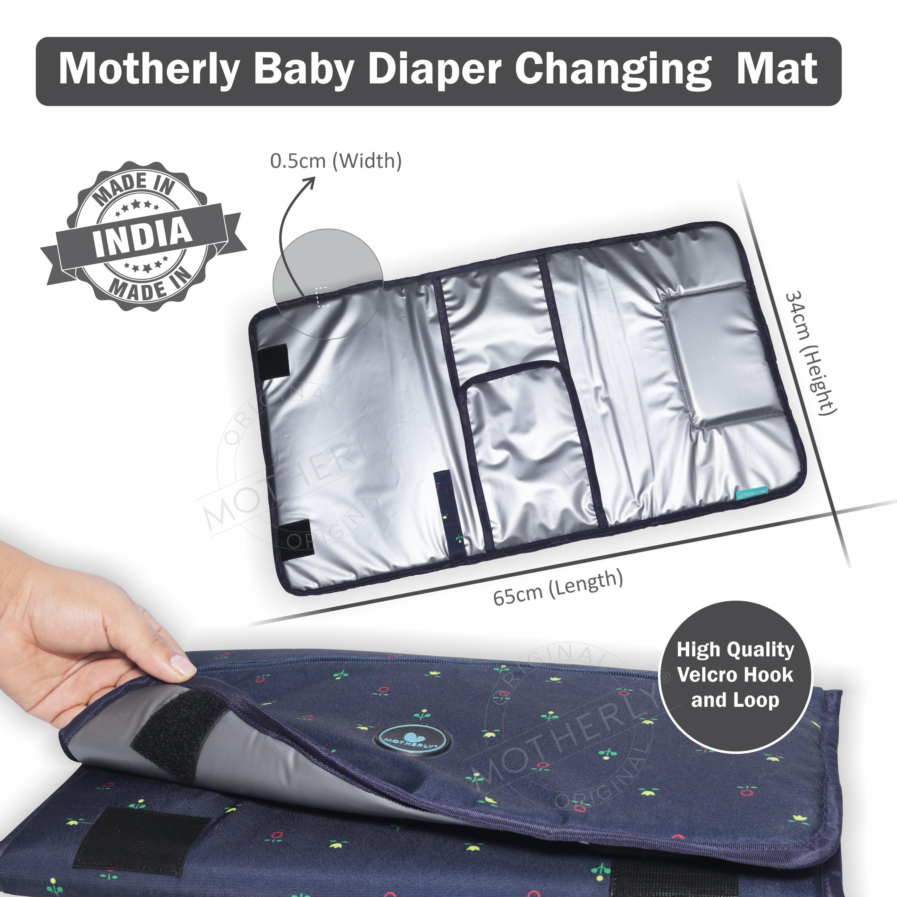 Motherly Portable Diaper Changing Mat for Newborn baby, Leakage Proof Diaper Changing Pad for Traveling with Advanced Features, One-Hand Foldable Massage Mat, Baby Shower Gift - MOTHERLY