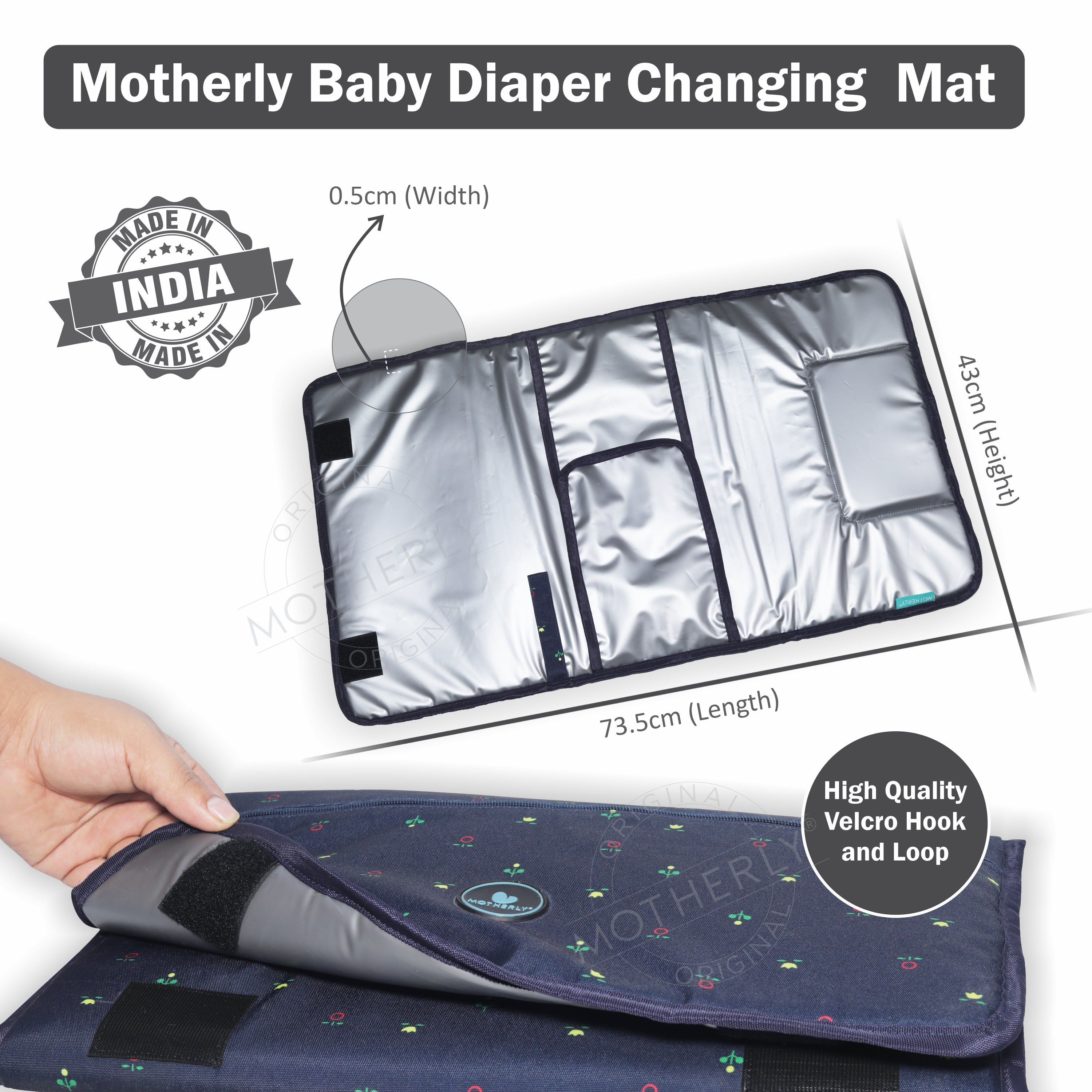 Motherly Portable Diaper Changing Mat for Newborn baby, Leakage Proof Diaper Changing Pad for Traveling with Advanced Features, One-Hand Foldable Massage Mat, Baby Shower Gift - MOTHERLY