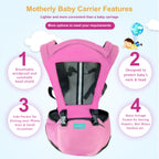 Motherly 2-in-1 Baby Carrier Bag for 6 to 36 Months - Kangaroo Style with Hip Seat for Comfort Carrying - MOTHERLY