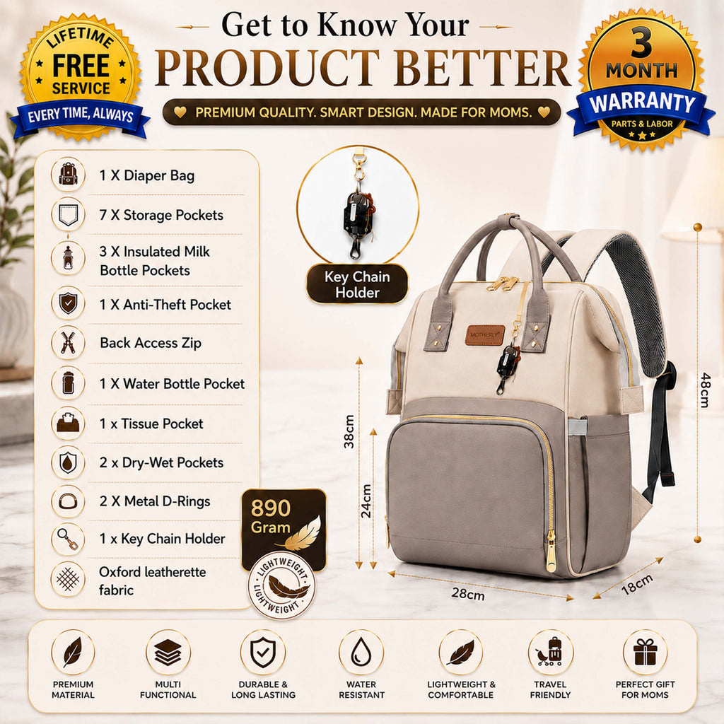 Motherly Patented Design Maternity Diaper Bag with Accessories | Waterproof Baby Travel Bag | Multi-Pocket Organizer for Newborn Essentials & Hospital Use (Envy Series)