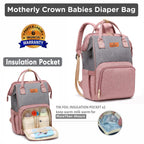 Motherly Crown Diaper Bag for Moms – Water-Resistant Travel & Maternity Bag with Mat, Bottle Cover & Stroller Hooks