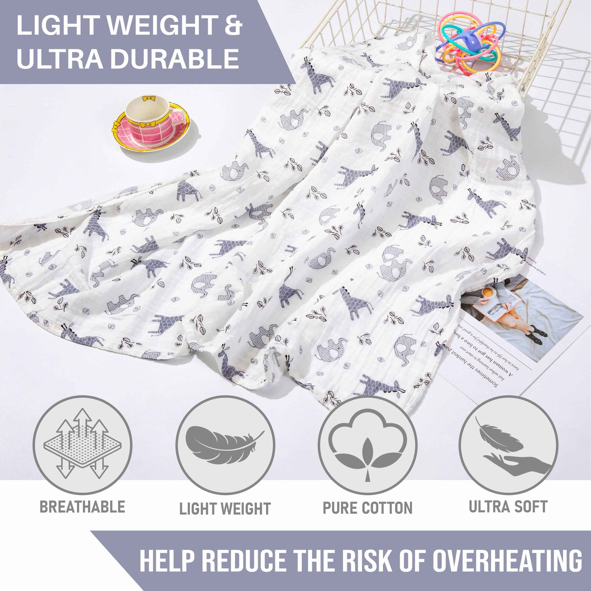 Motherly 100% Cotton Muslin Baby Swaddle | Dreamy Wrap Cozy Swaddle for New Born Baby, Size - 120cm X 120cm (47"x47")