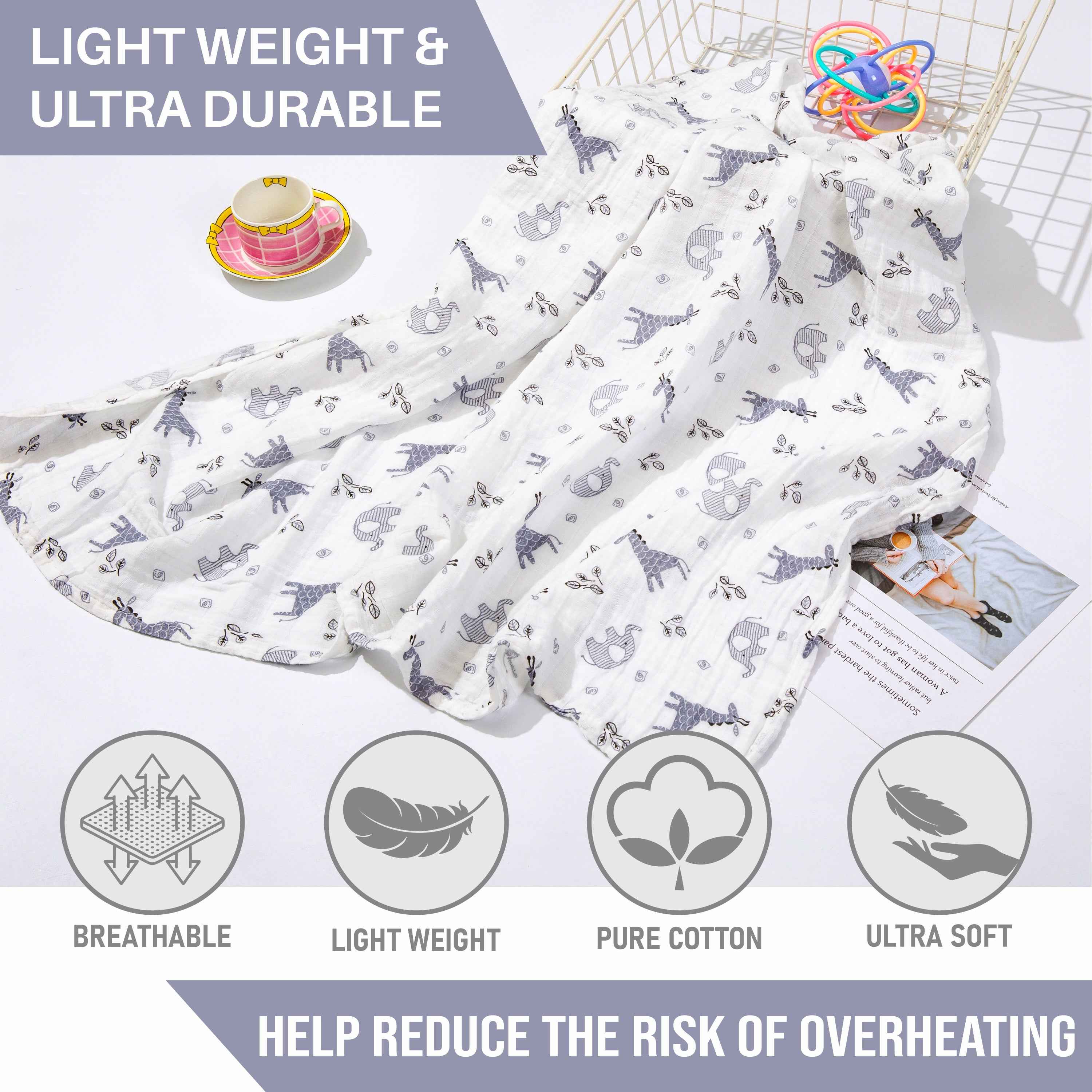 Motherly 100% Cotton Muslin Baby Swaddle | Dreamy Wrap Cozy Swaddle for New Born Baby, Size - 120cm X 120cm (47"x47")