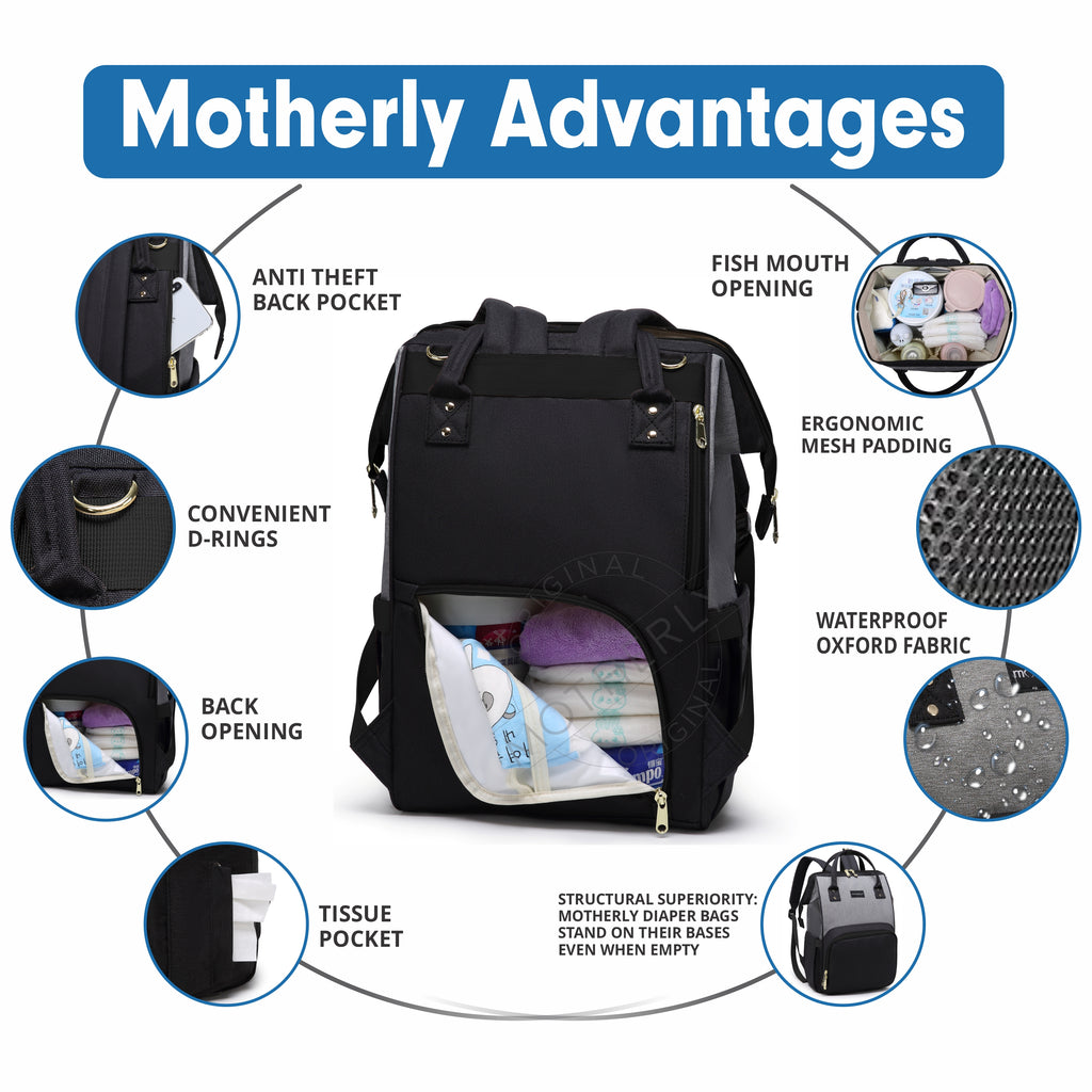 Motherly League Solid Color Diaper Bag for Mothers for Travel, Maternity Bag for Newborn Baby, Mother Travelling Bag, Multiple Pocket Water Resistant Hospital Bag for moms with Warranty - MOTHERLY