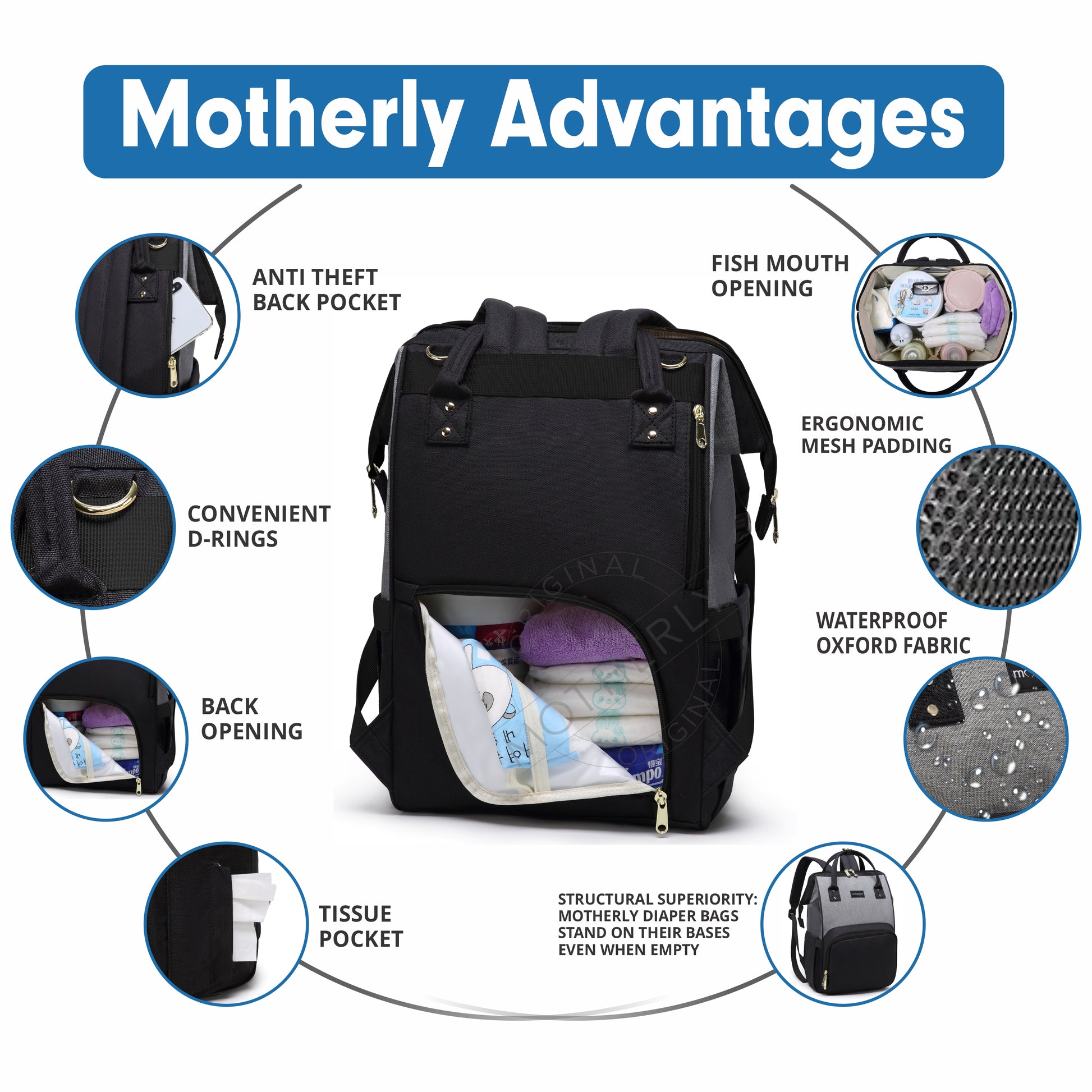 Motherly League Solid Color Diaper Bag for Mothers for Travel, Maternity Bag for Newborn Baby, Mother Travelling Bag, Multiple Pocket Water Resistant Hospital Bag for moms with Warranty - MOTHERLY