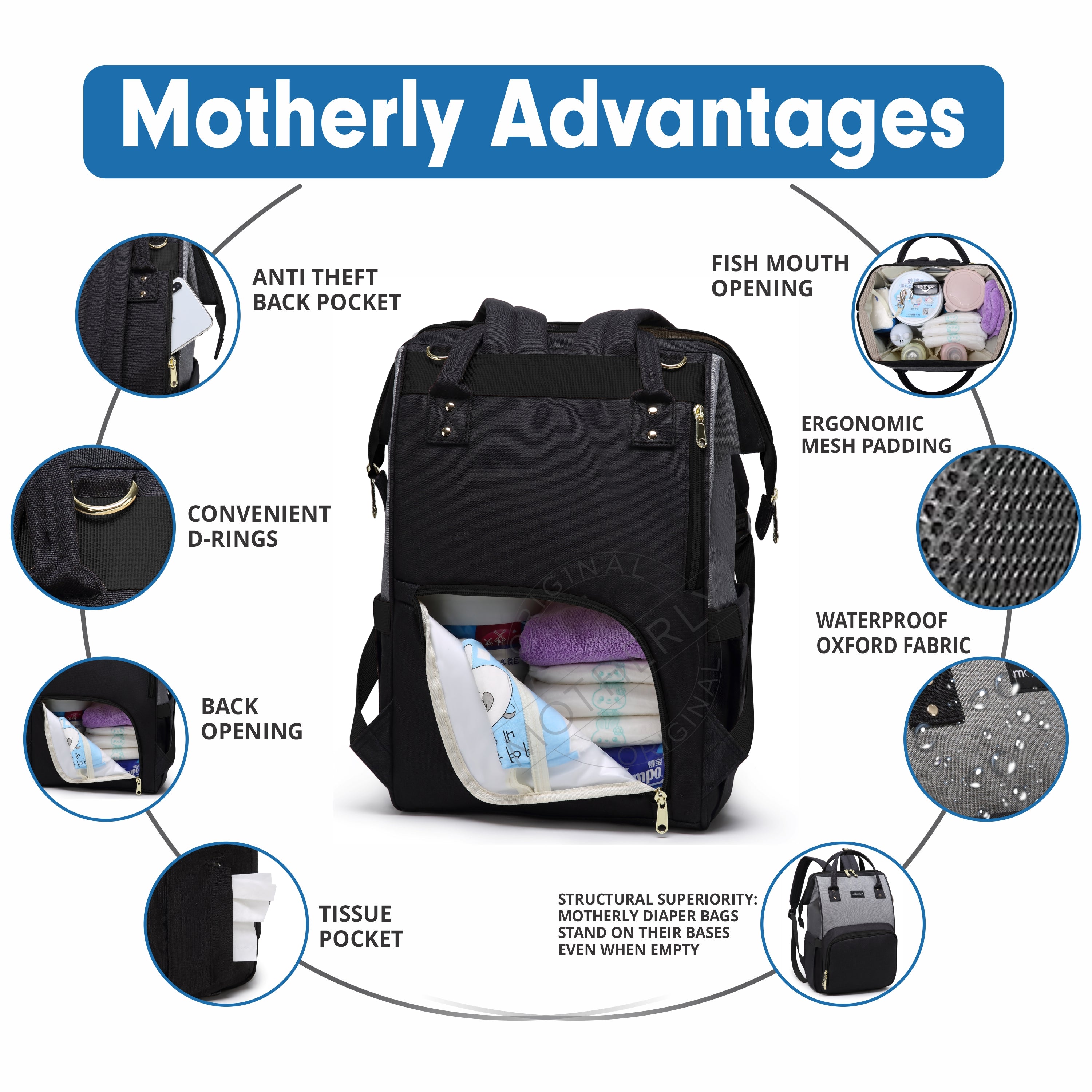 Motherly League Solid Color Diaper Bag for Mothers for Travel, Maternity Bag for Newborn Baby, Mother Travelling Bag, Multiple Pocket Water Resistant Hospital Bag for moms with Warranty - MOTHERLY