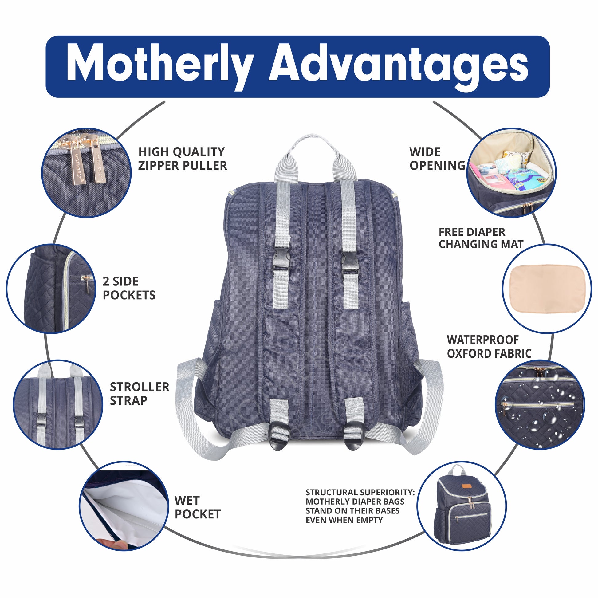 Diaper Quilted Diaper Bag for Mothers for Travel with Changing Mat - Spacious Diaper Bags for Mom | Baby Bag with Multi-Pocket Design | Maternity Bags for Mother and Baby - MOTHERLY
