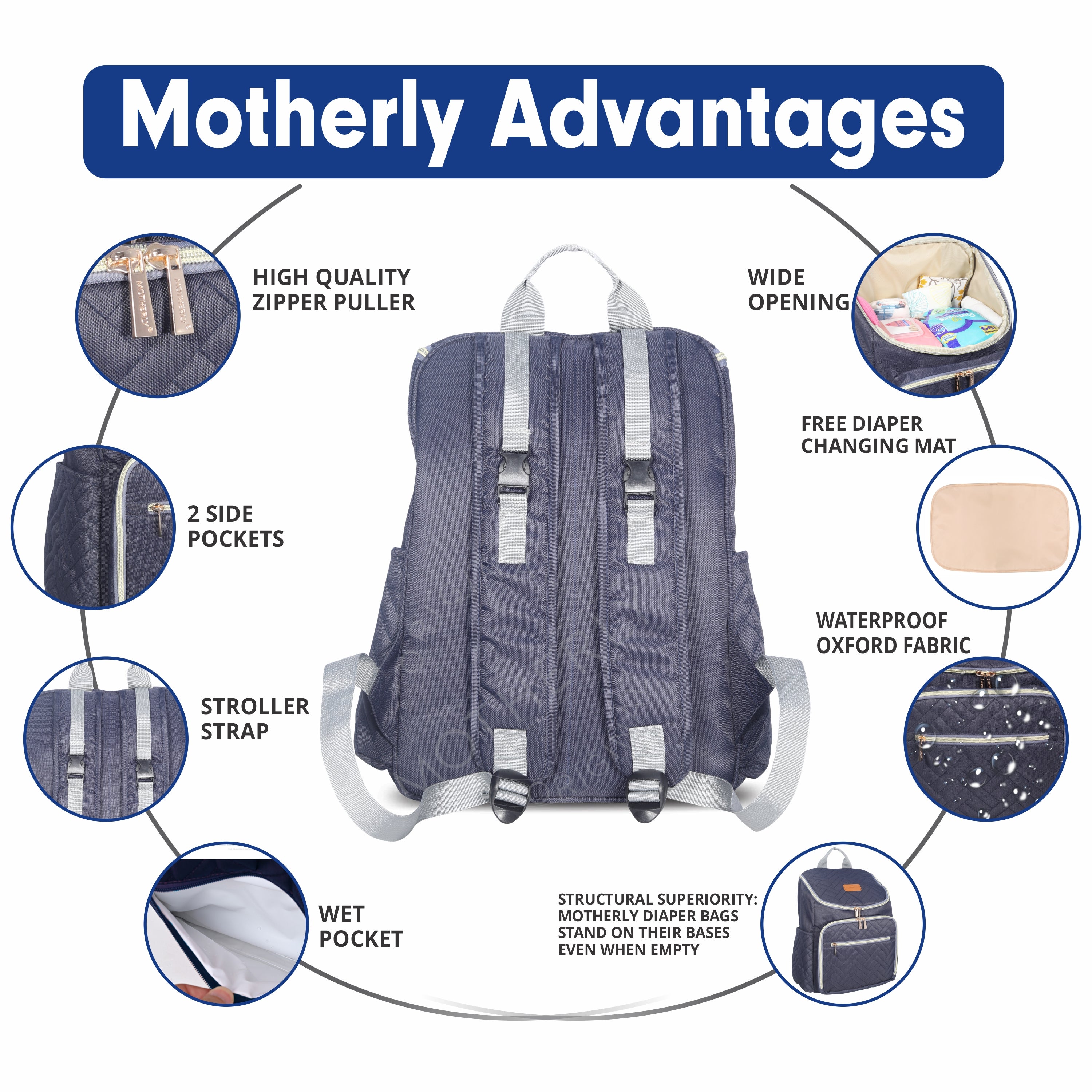 Diaper Quilted Diaper Bag for Mothers for Travel with Changing Mat - Spacious Diaper Bags for Mom | Baby Bag with Multi-Pocket Design | Maternity Bags for Mother and Baby - MOTHERLY
