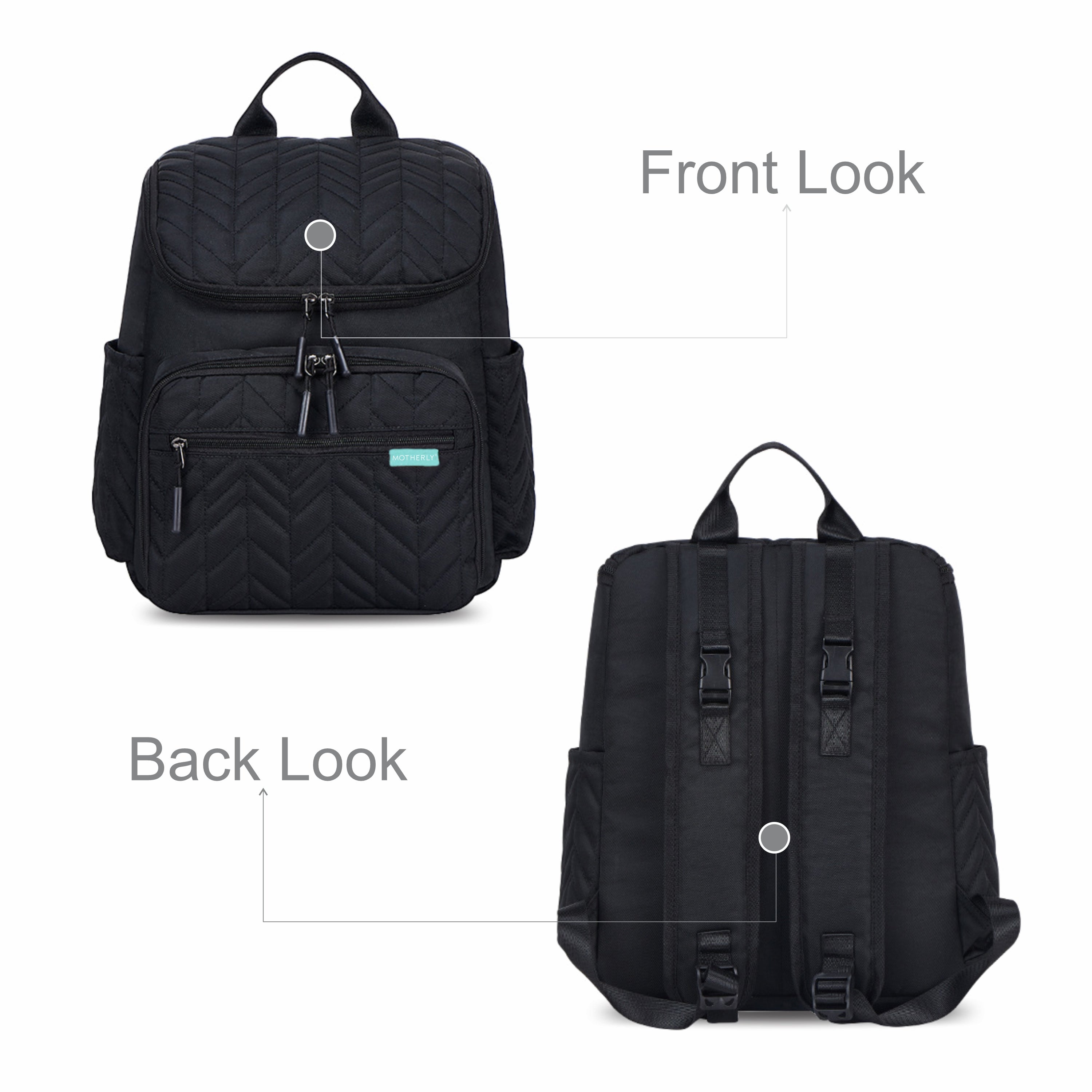 Motherly Baby Diaper Bag for Mothers specious and large travel diaper bags for Mom for travel |6 Month Warranty |(Black) - MOTHERLY