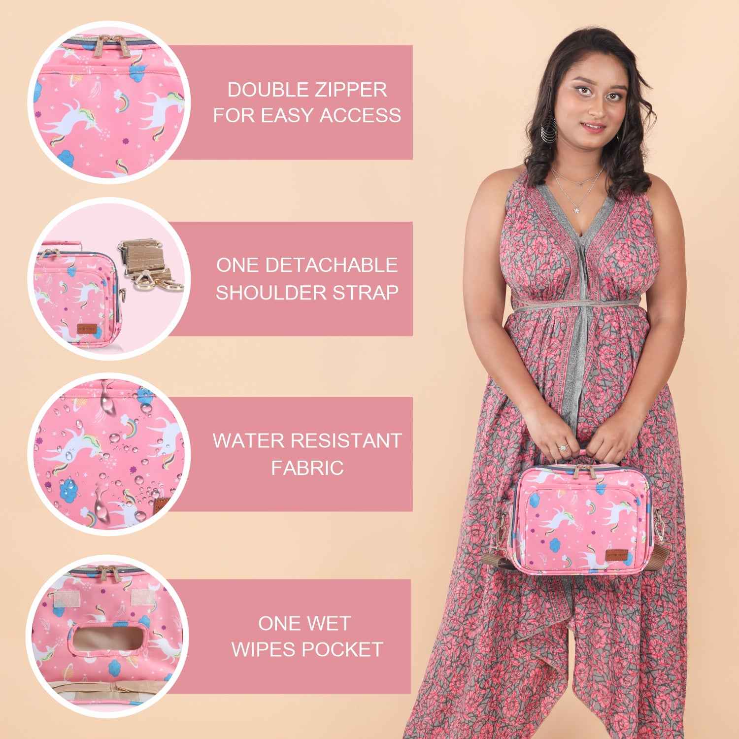 Motherly Mini Diaper Bag for Mothers for Travel | Small Maternity Handbag for Newborn Baby | Mothers Travelling Bag | Multiple Pockets Water Resistant Baby Bag I Hospital Bag for Moms (Unicorn Blue)
