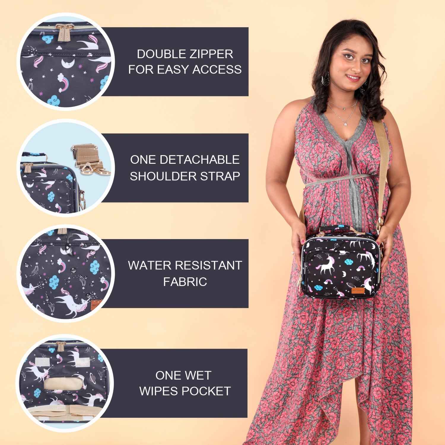 Motherly Mini Diaper Bag for Mothers for Travel | Small Maternity Handbag for Newborn Baby | Mothers Travelling Bag | Multiple Pockets Water Resistant Baby Bag I Hospital Bag for Moms (Unicorn Blue)