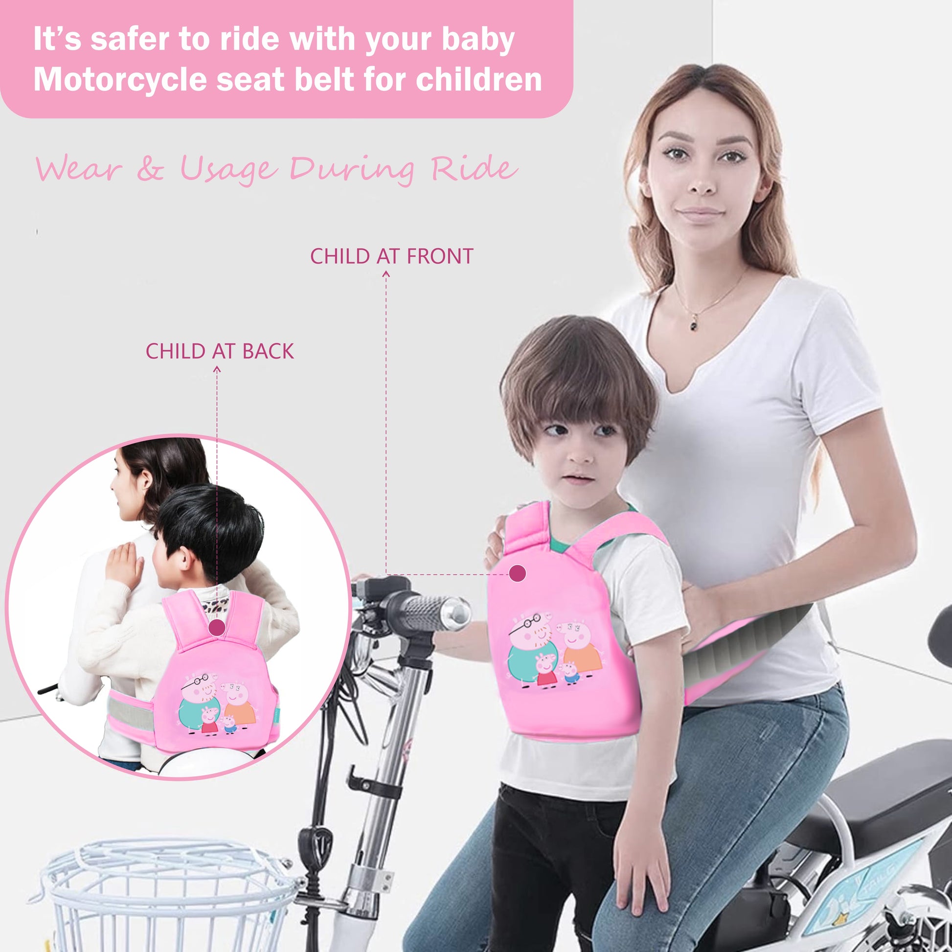 Motherly Children's Motorcycle Safety Harness Safe, Stylish Riding Companion with Two Wheeler Child Safety Belt - MOTHERLY