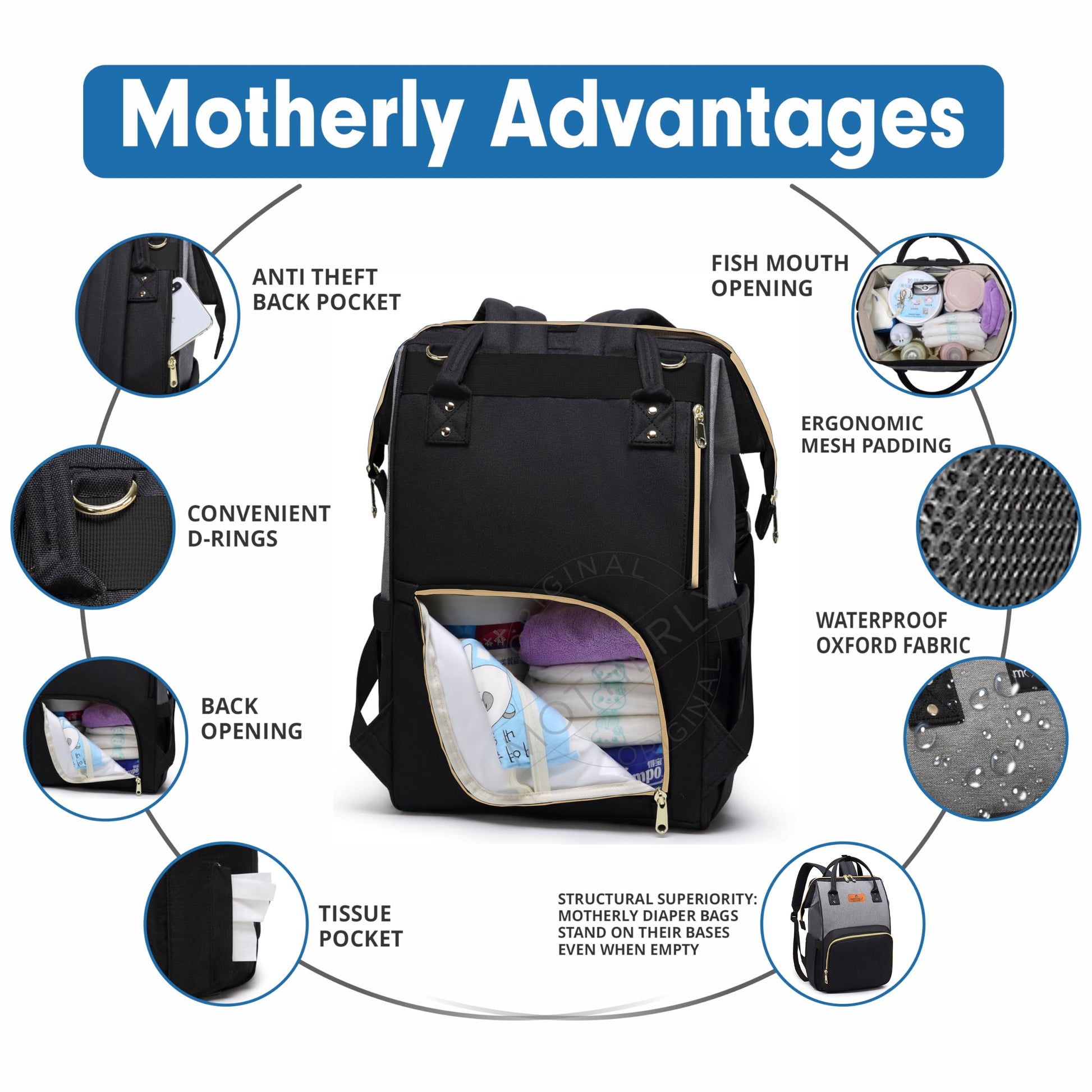 Motherly League Solid Color Diaper Bag for Mothers for Travel, Maternity Bag for Newborn Baby, Mother Travelling Bag, Multiple Pocket Water Resistant Hospital Bag for moms with Warranty