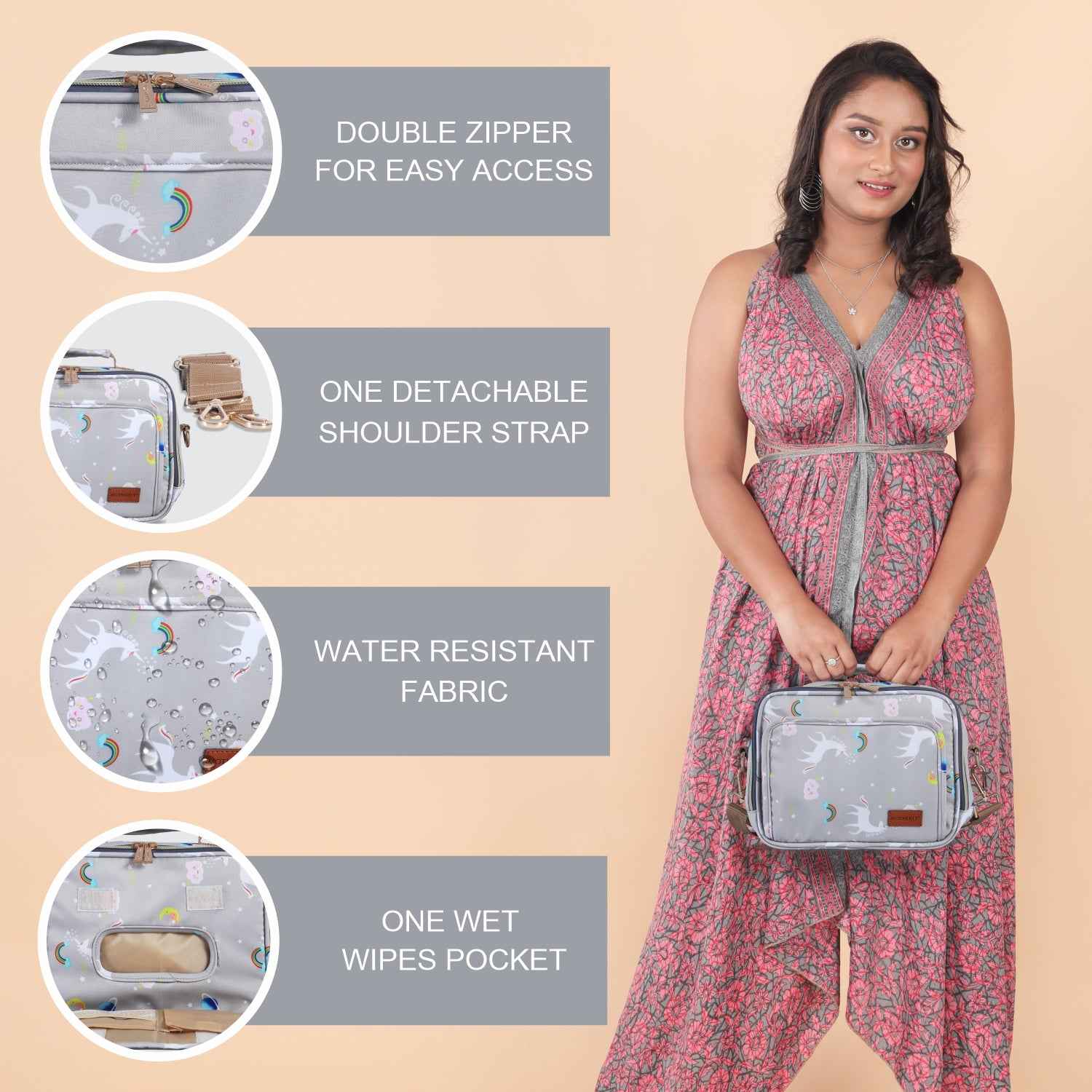 Motherly Mini Diaper Bag for Mothers for Travel | Small Maternity Handbag for Newborn Baby | Mothers Travelling Bag | Multiple Pockets Water Resistant Baby Bag I Hospital Bag for Moms (Unicorn Blue)