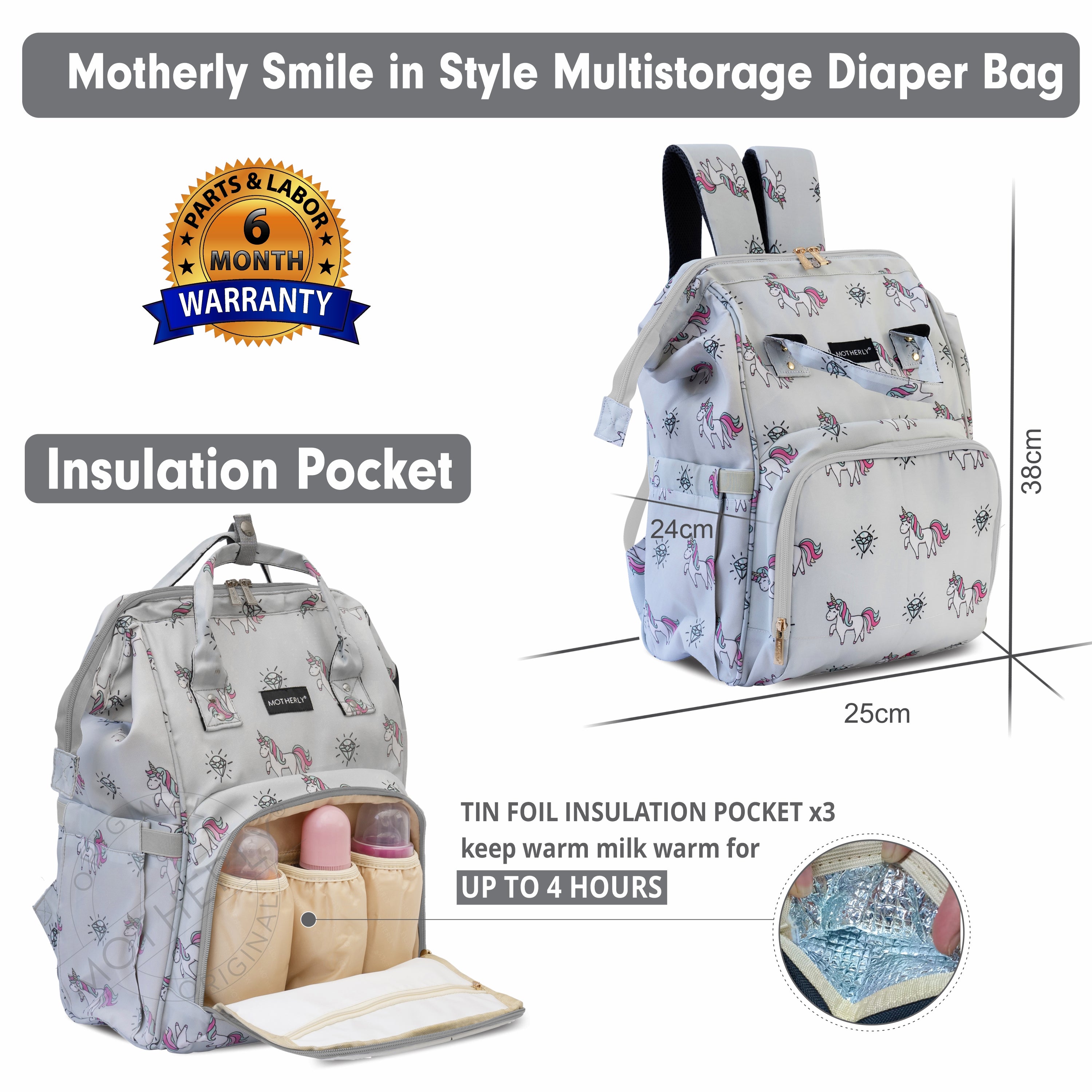 Motherly Elegant Diaper Bag for Mothers for Travel, Maternity Bag for Newborn Baby, Mothers Travelling Bag, Multipocket Water Resistant Baby Bag, Hospital Bag for Moms with Warranty - MOTHERLY