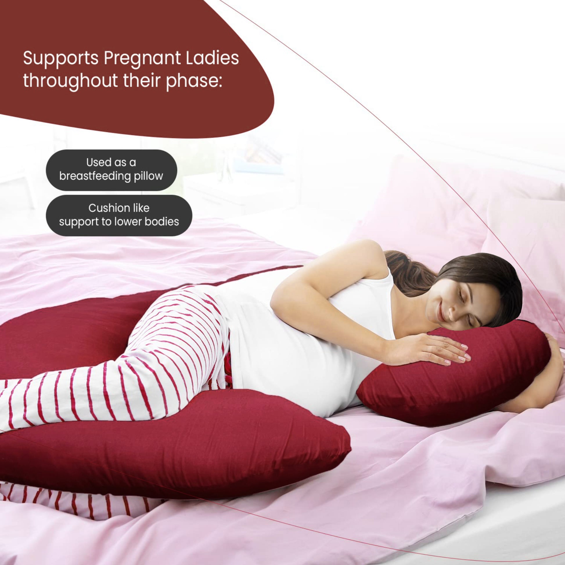 Motherly Maternity Pillows for Pregnancy Sleeping | Maternity Pillow for Pregnant Women (Dark Pink) - MOTHERLY