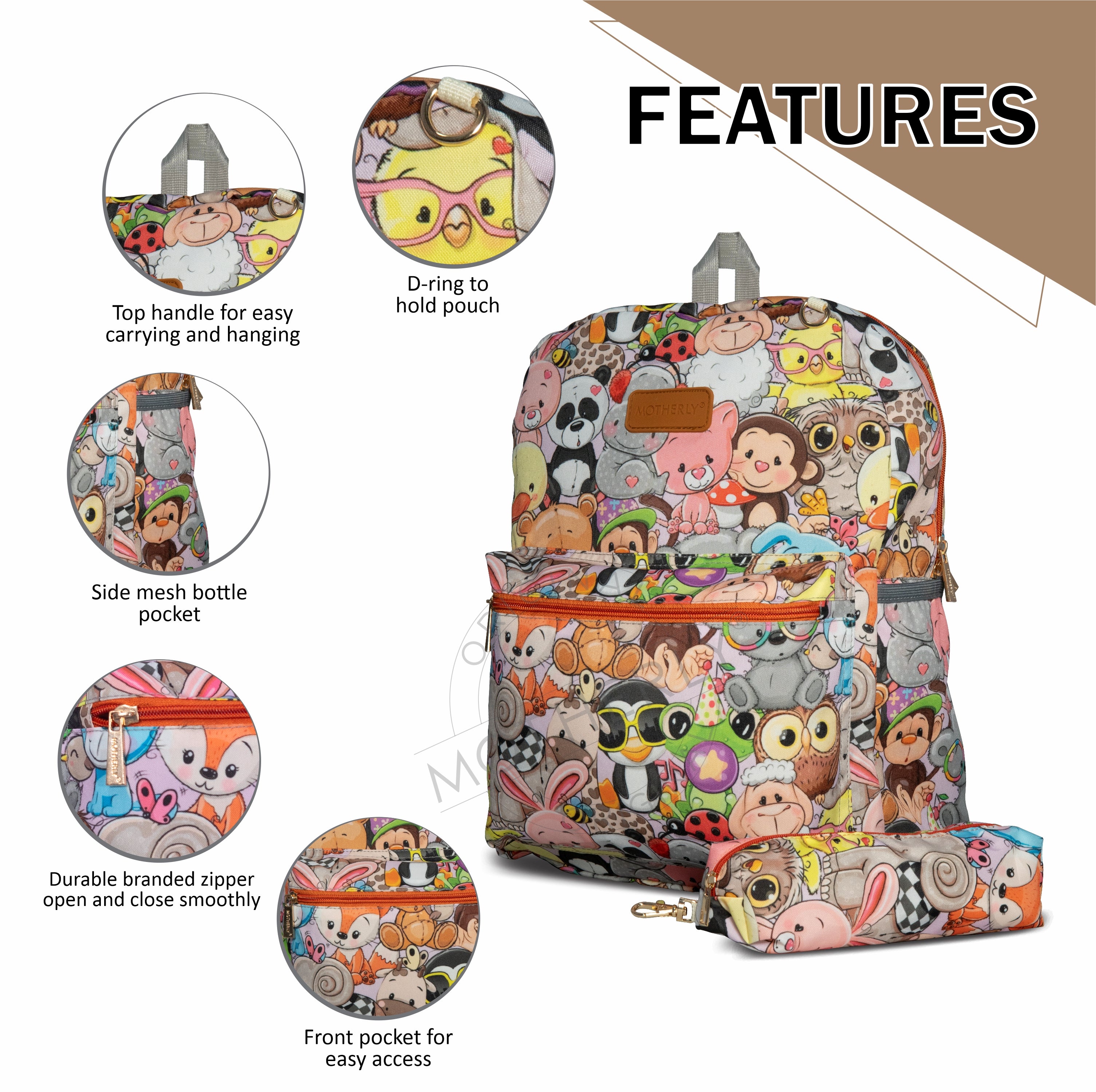 Motherly Kindergarten Backpack, Daycare Bags for Kids, Creche Bag Backpack Casual Backpack Picnic Bag for Kids, Unisex School Bag for Boys & Girls with Free Pencil Stationery Pouch (16 Inch) - MOTHERLY