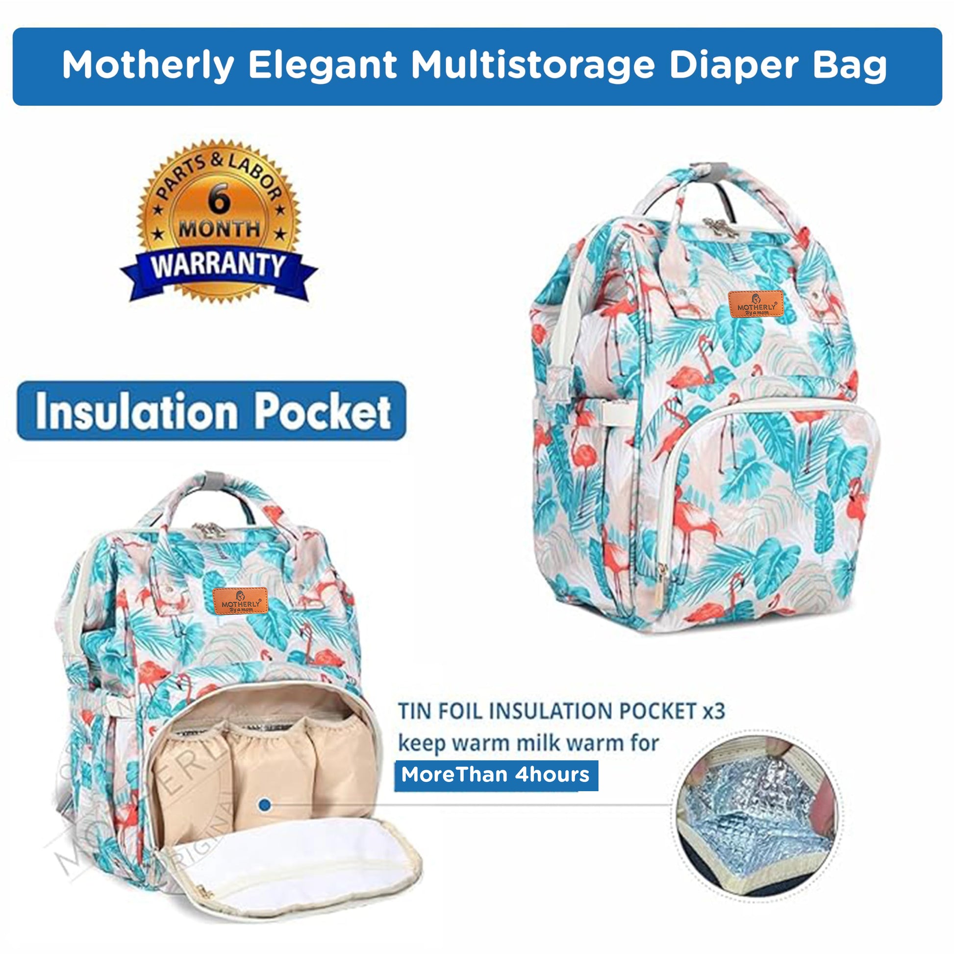 Motherly Elegant Diaper Bag for Moms – Water-Resistant Maternity & Travel Bag with Multiple Pockets & Warranty
