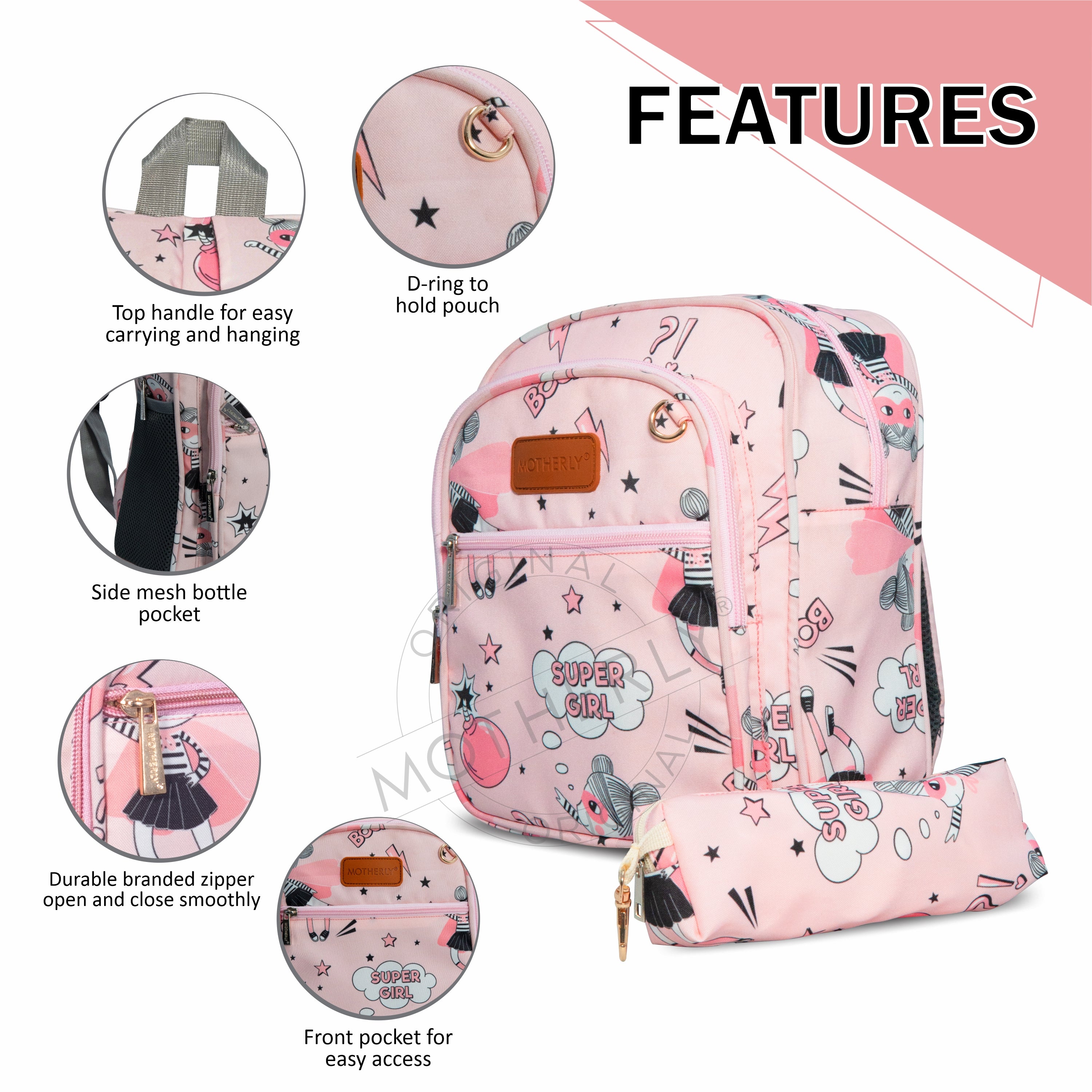 Motherly Kindergarten Backpack, Daycare Bags for Kids, Toddler Bag, Creche Bag Casual Backpack Picnic Bag for Kids, Unisex School Bag for Boys & Girls with Free Pencil Stationery Pouch (11 Inch) - MOTHERLY