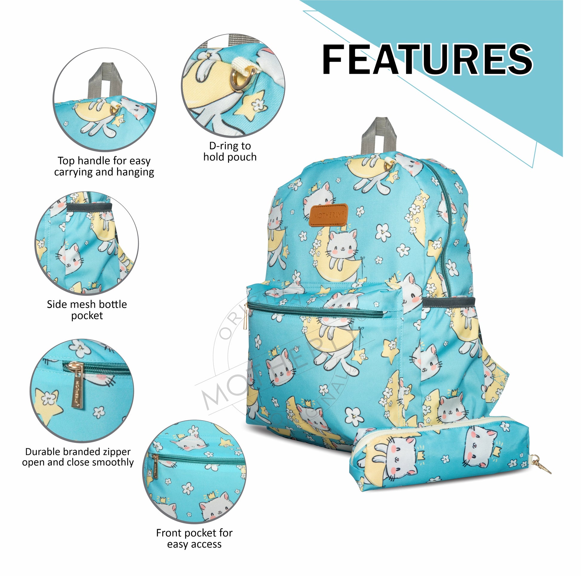 Motherly Kindergarten Backpack, Daycare Bags for Kids, Creche Bag Backpack Casual Backpack Picnic Bag for Kids, Unisex School Bag for Boys & Girls with Free Pencil Stationery Pouch (16 Inch) - MOTHERLY