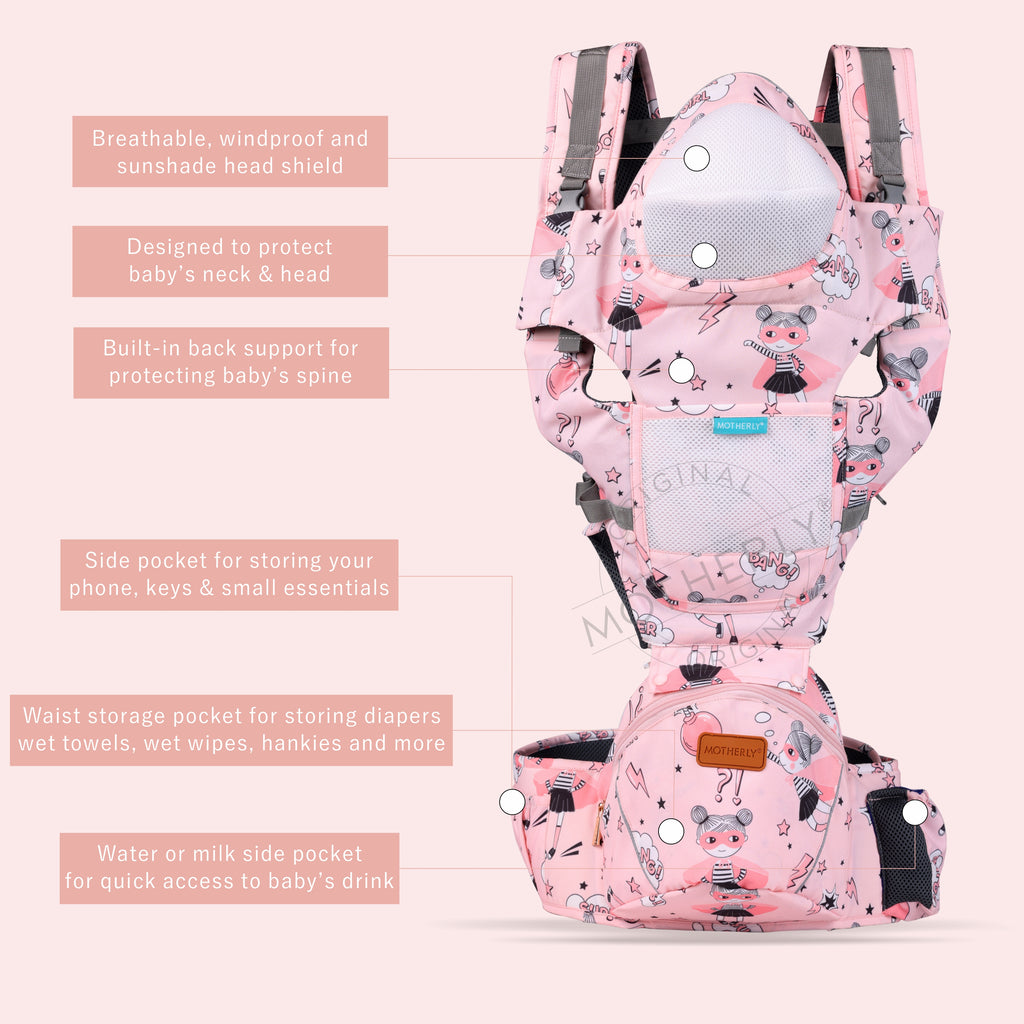 Motherly 6-in-1 Kangaroo Style with Hip Seat for Comfort Carrying Baby Carrier Bag - MOTHERLY